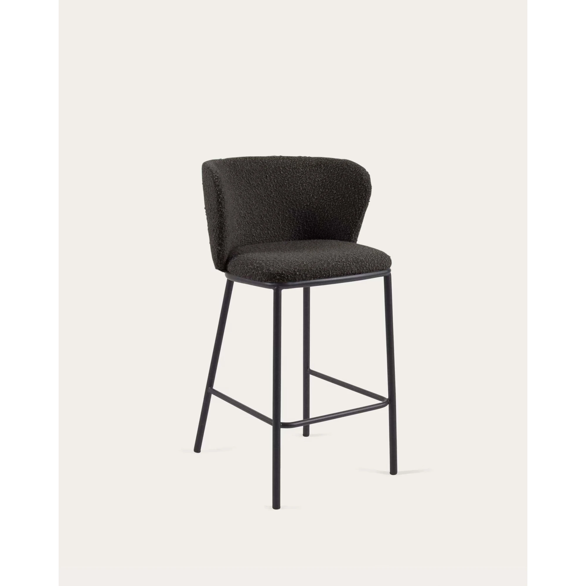 Kave Home Ciselia Shearling Bar Stool, Black, 65cm