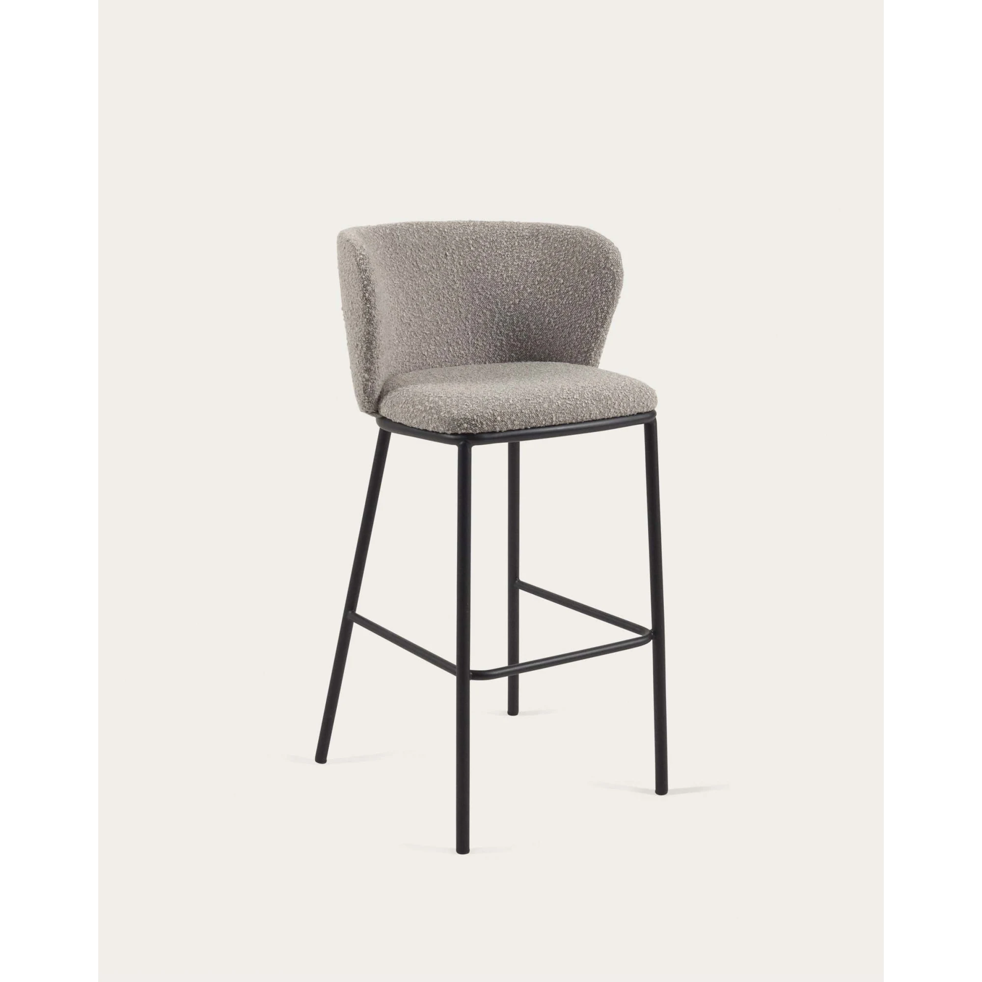 Kave Home Ciselia Shearling Bar Stool, Grey, 77cm