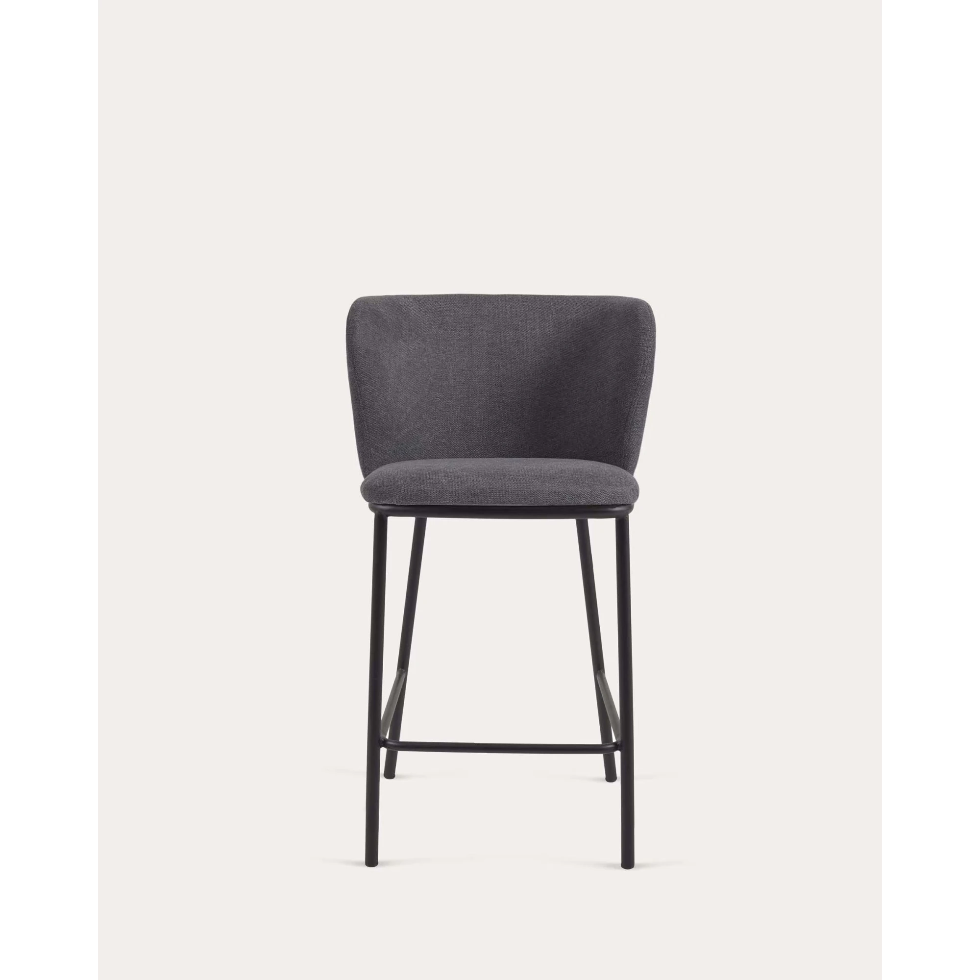 Kave Home Ciselia Chenille Bar Stool, Dark Grey
