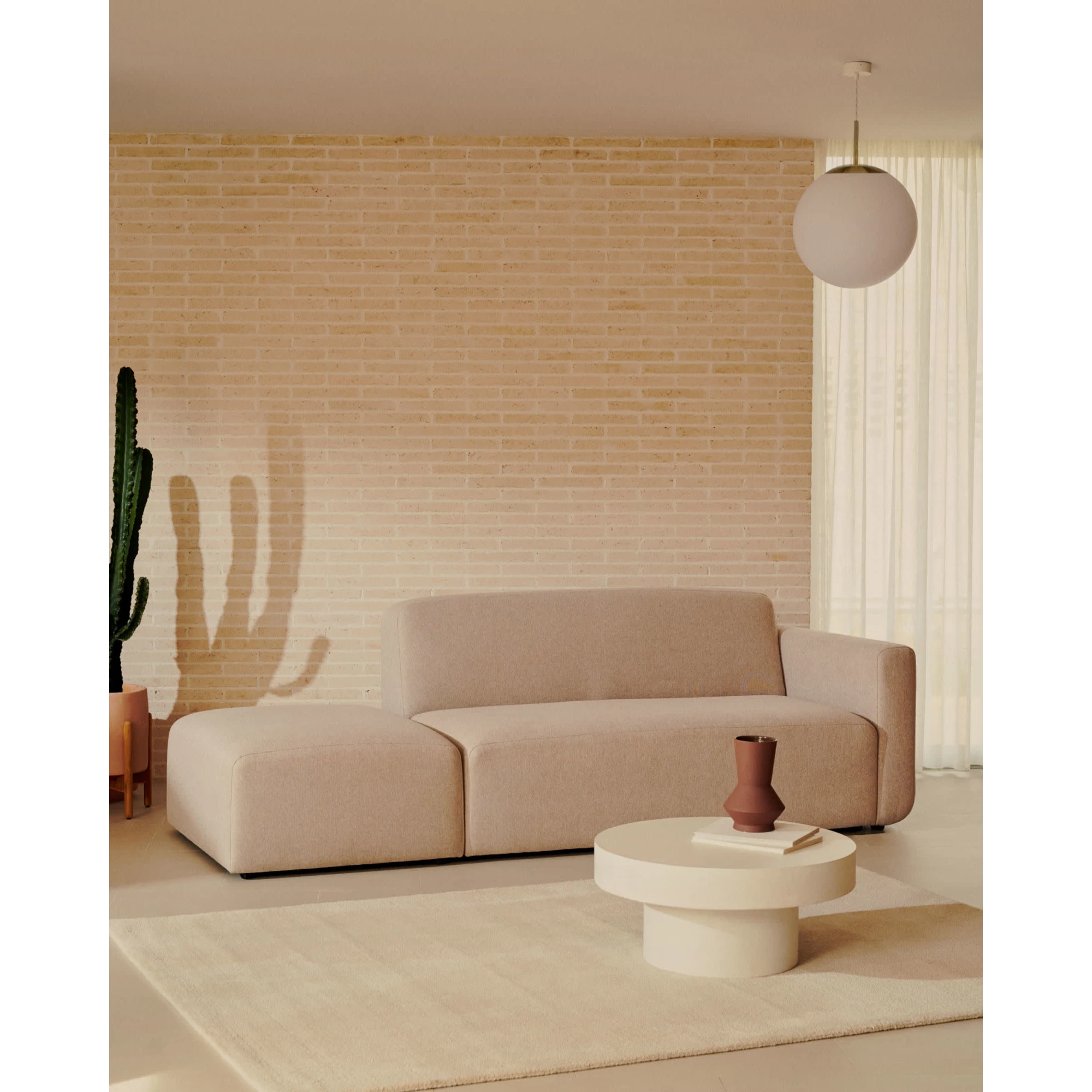 Kave Home Neom 2-Seat Modular Sofa with Ottoman, Beige