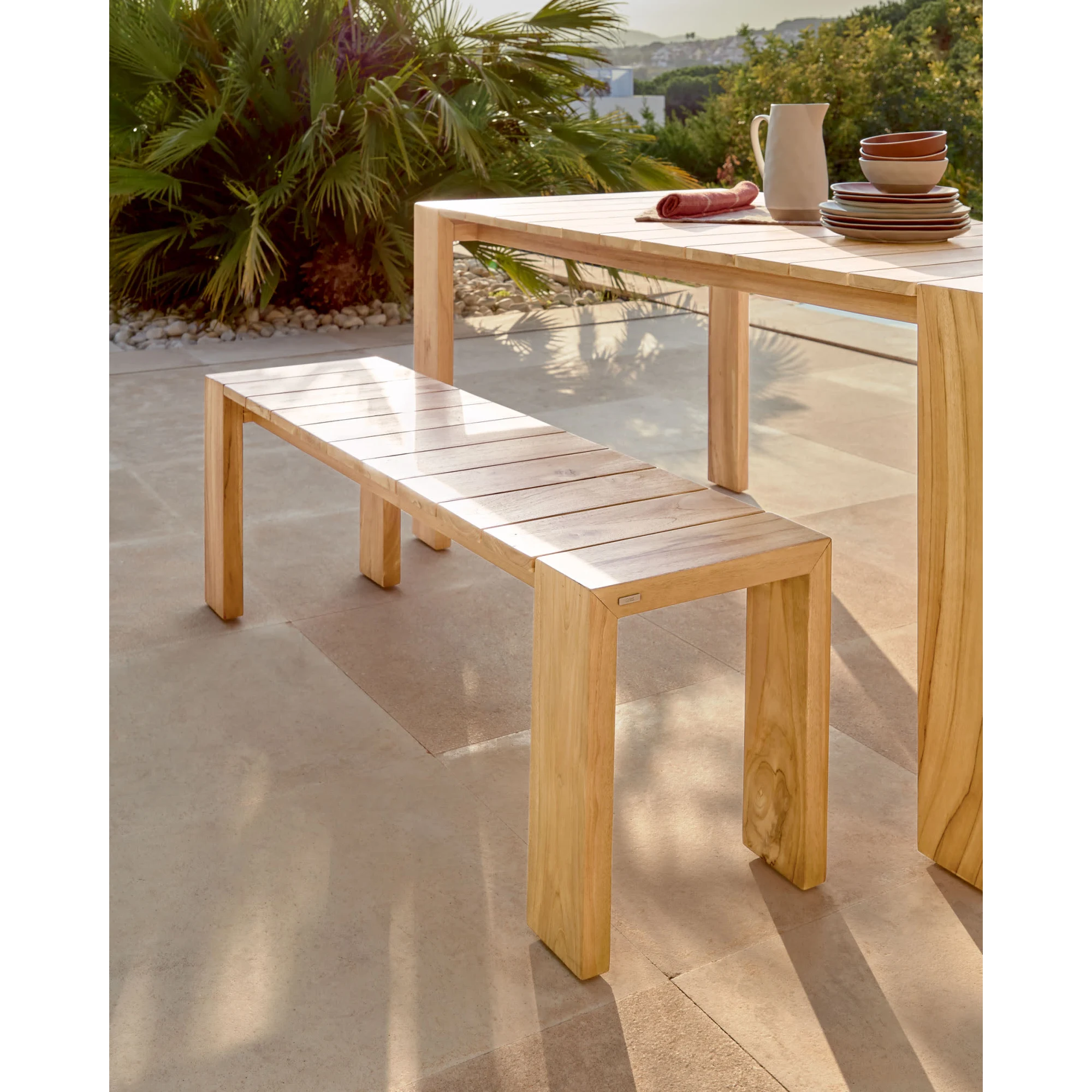 Kave Home Victoire Solid Teak Wood Bench, 215cm