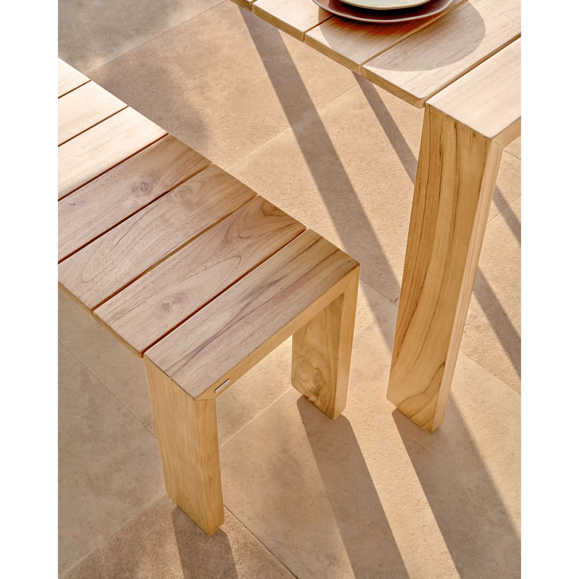 Kave Home Victoire Solid Teak Wood Bench, 215cm