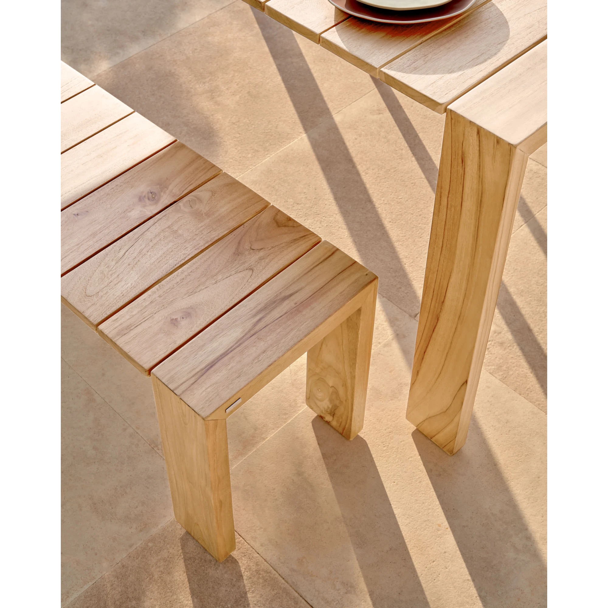 Kave Home Victoire Solid Teak Wood Bench, 215cm