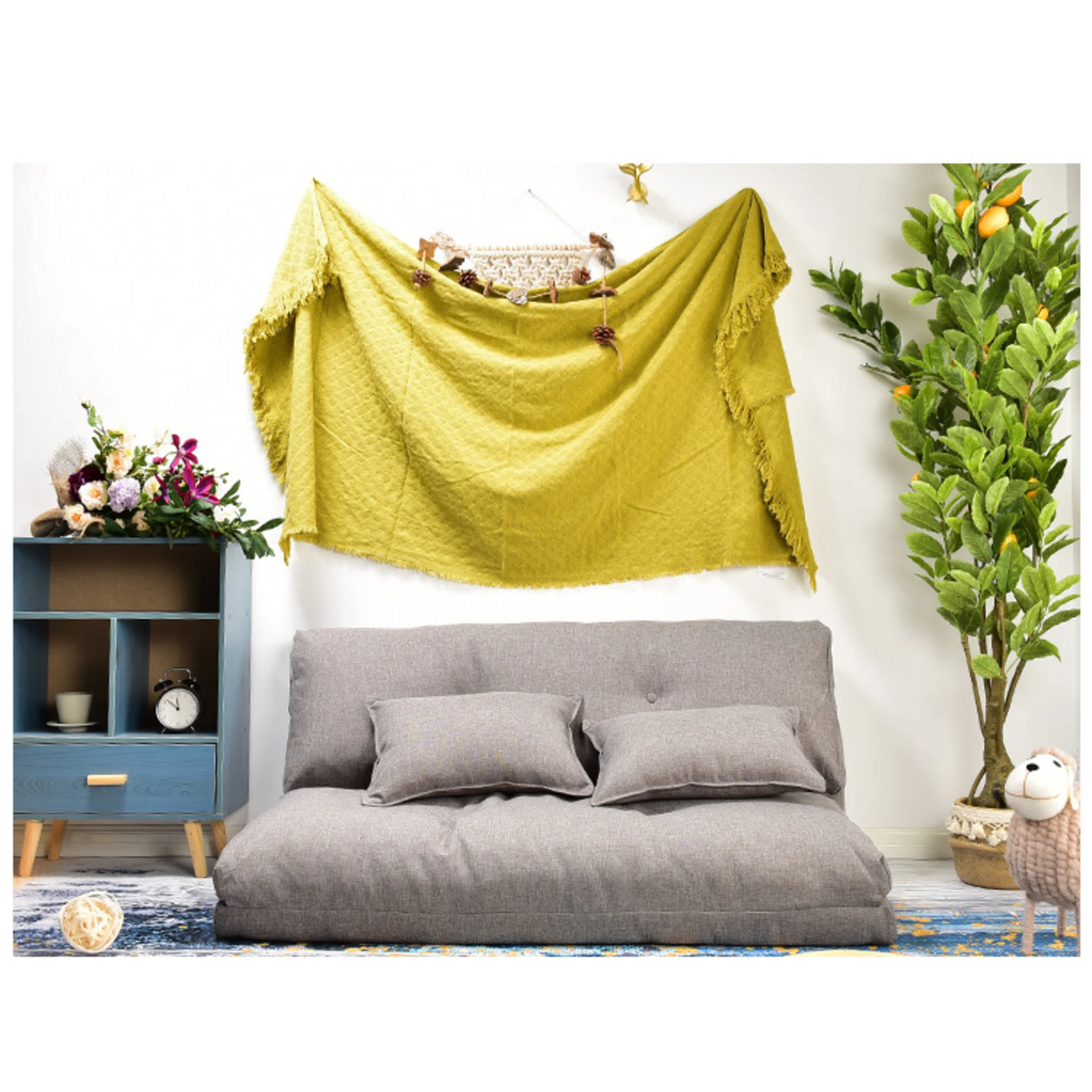 Urbana Japanese Futon Lounge 2-Seater Sofa Bed, Grey, 150cm