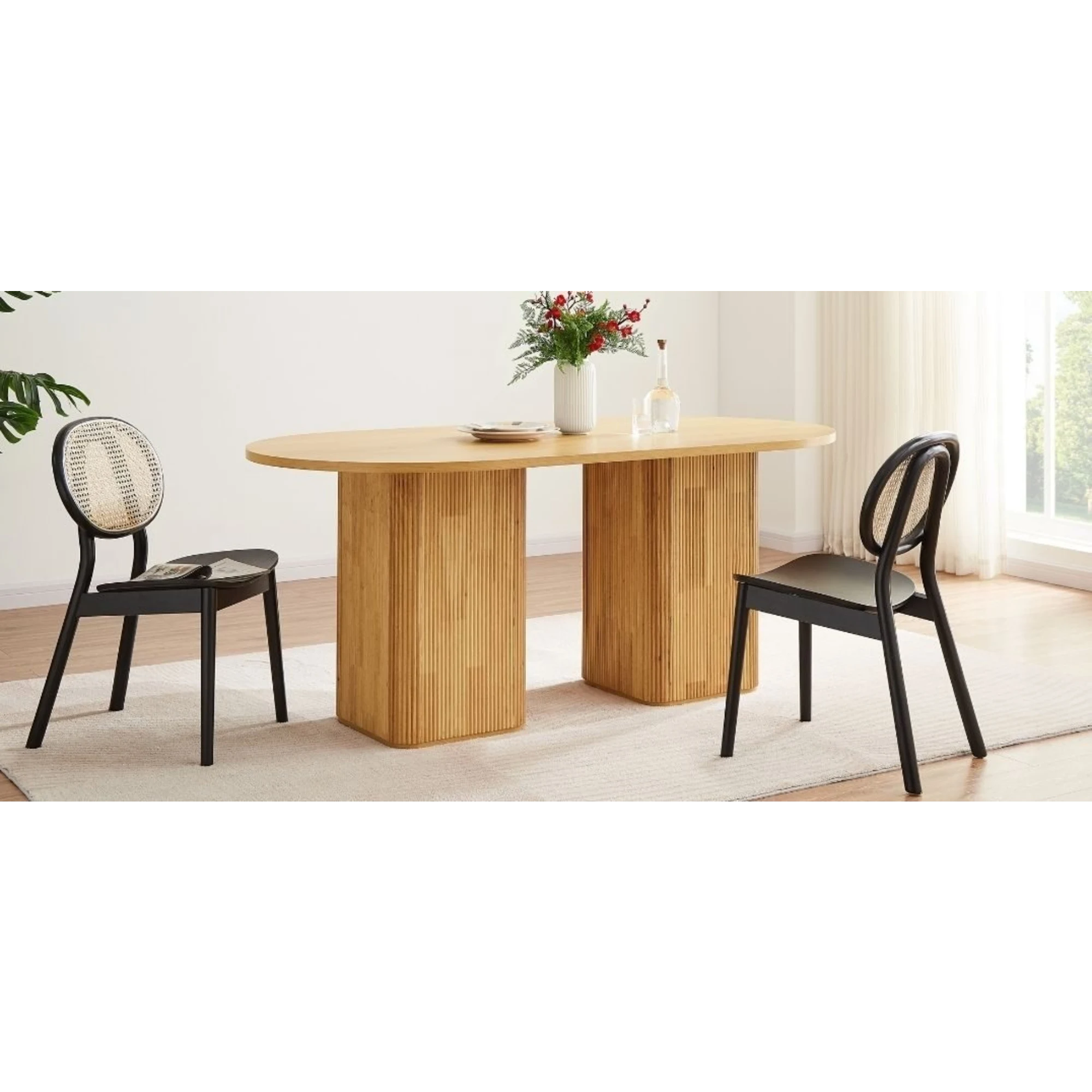 Lifely Tate Ripple Oval Dining Table, Natural Wood