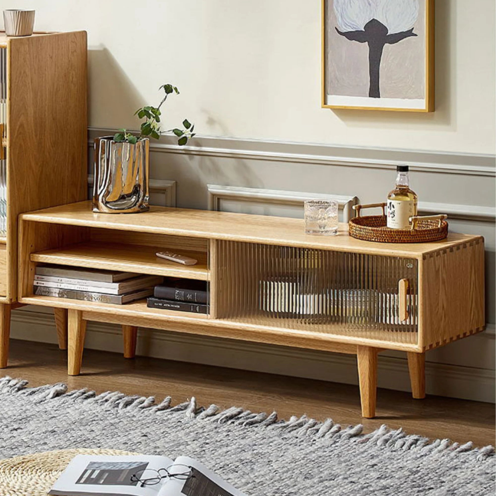 Solidwood Bailey TV Stand, 120x32CM, Natural Wood