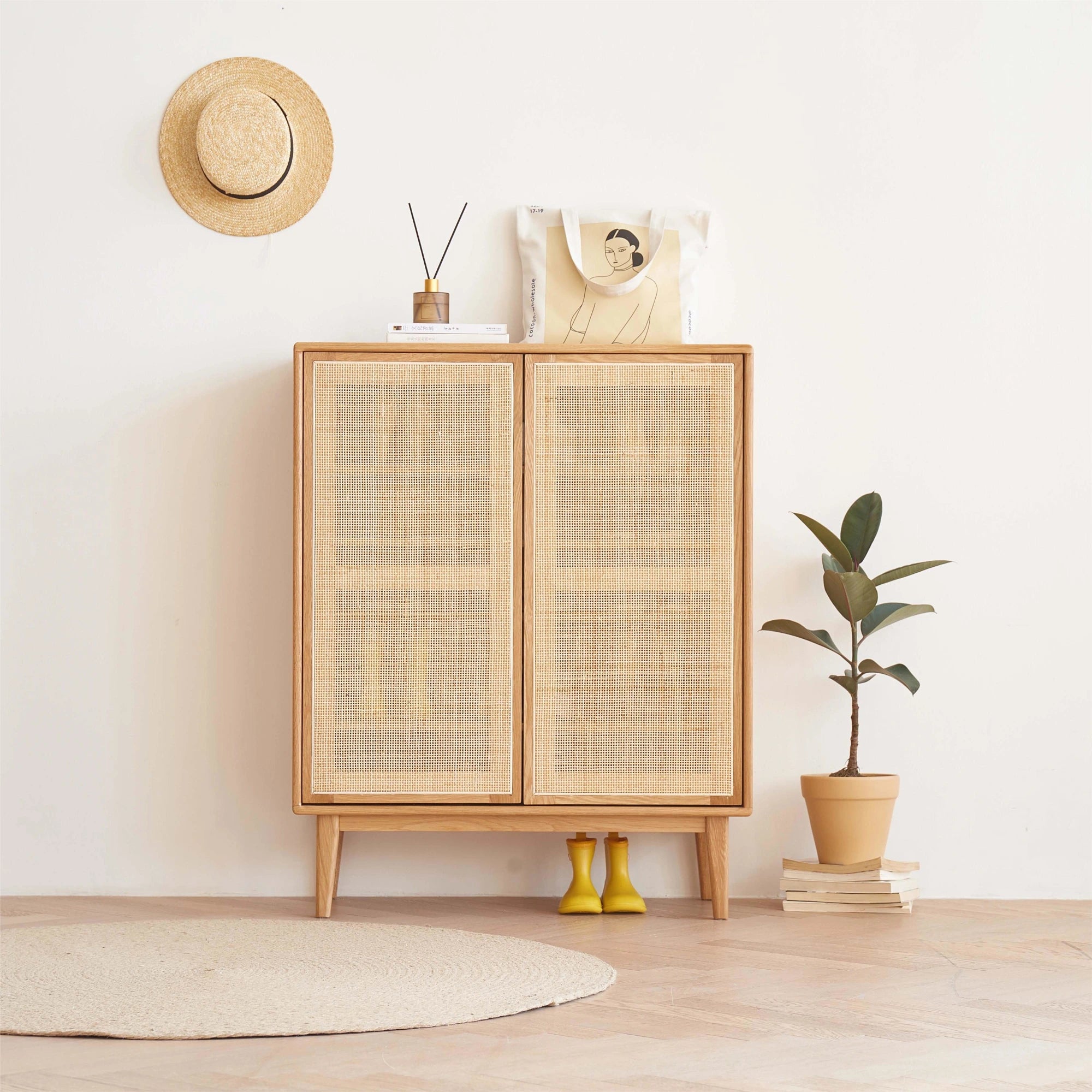 Solidwood Bailey Shoe Cabinet, 80x35CM, Natural Wood