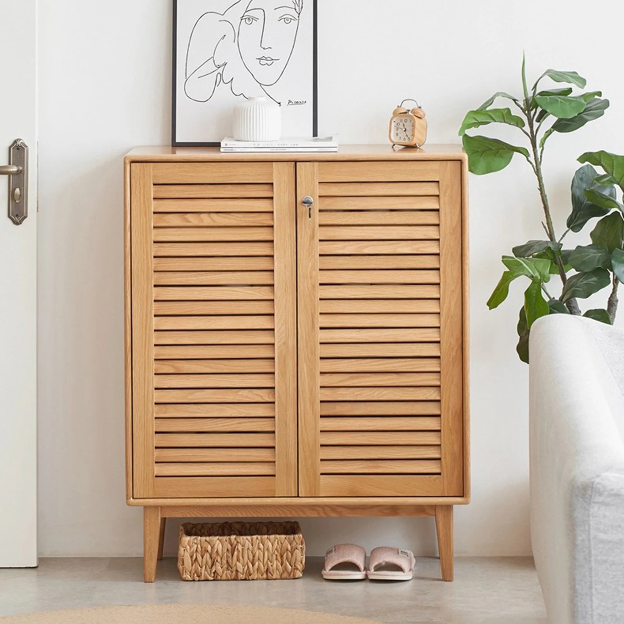 Solidwood Bailey Shoe Cabinet, 80x35x100cm, Natural Wood