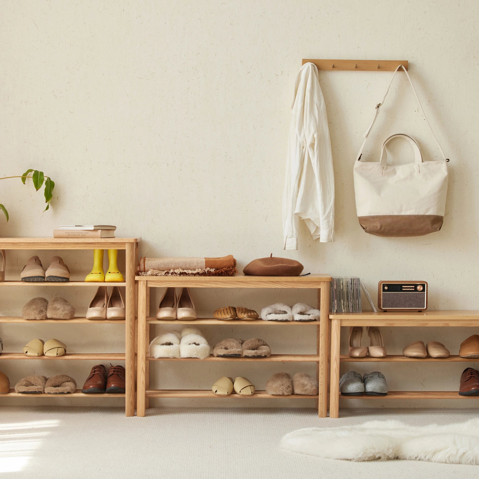 Solidwood Fuji Shoe Bench, 80x30x42cm, Natural Wood