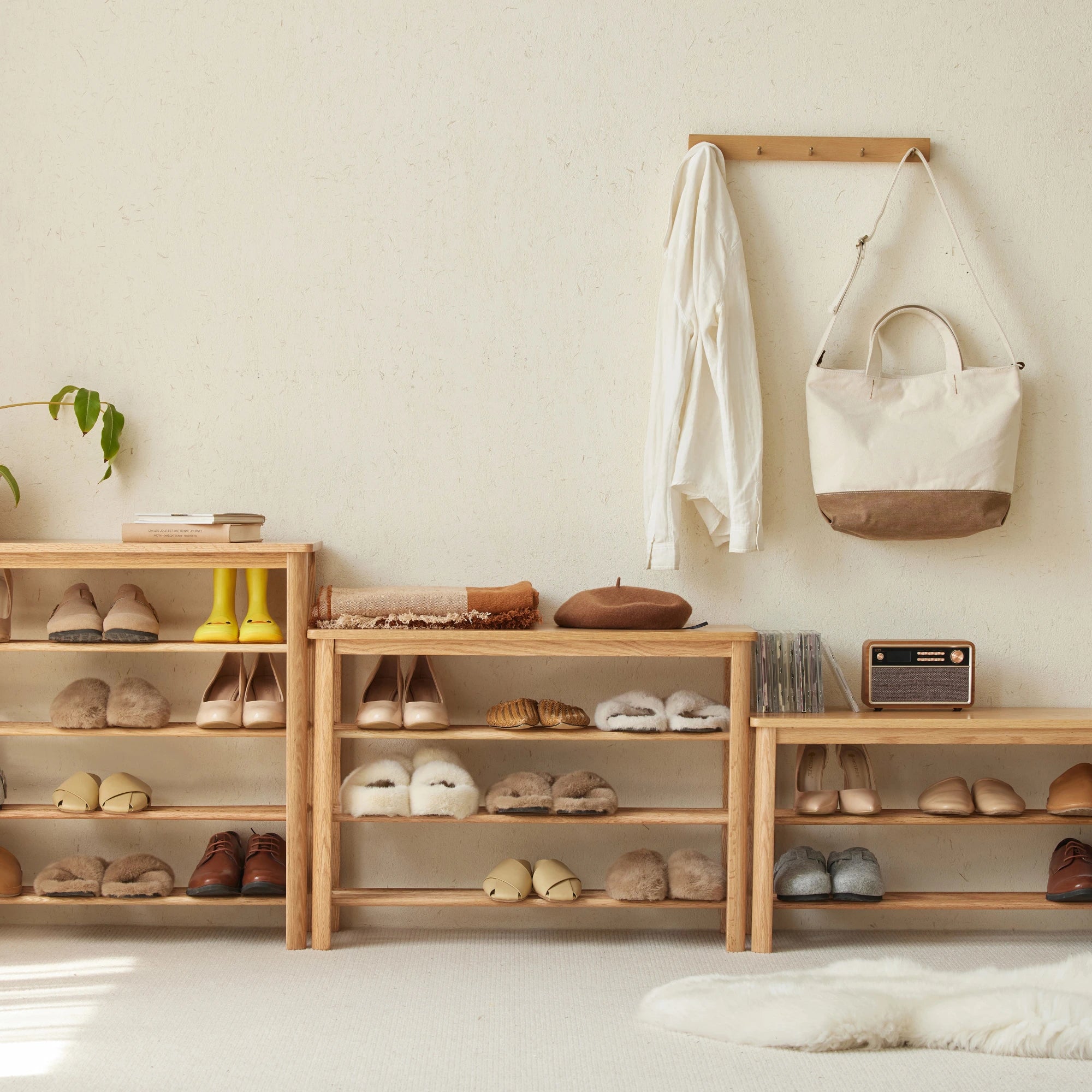 Solidwood Fuji Shoe Bench, 80x30x42cm, Natural Wood