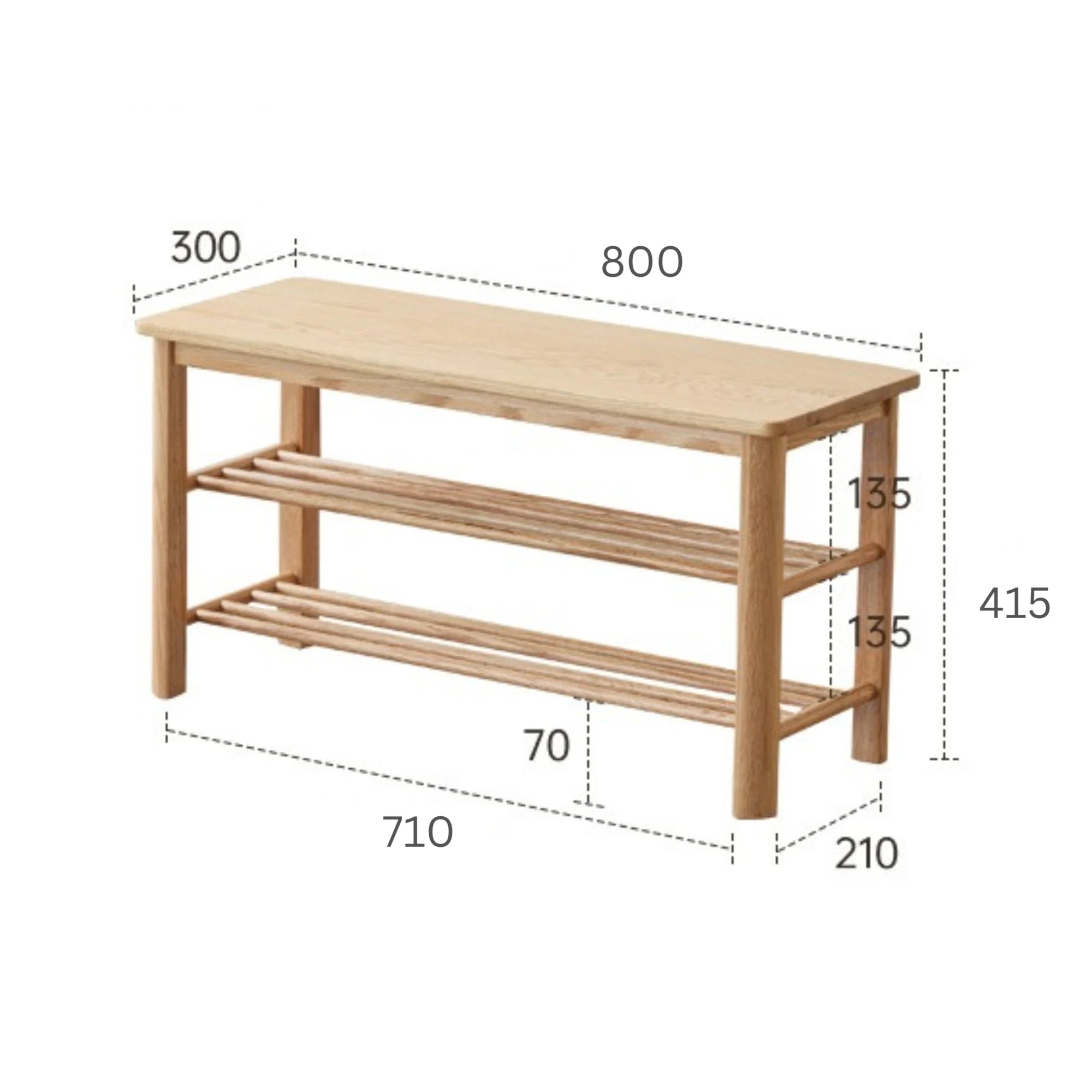 Solidwood Fuji Shoe Bench, 80x30x42cm, Natural Wood