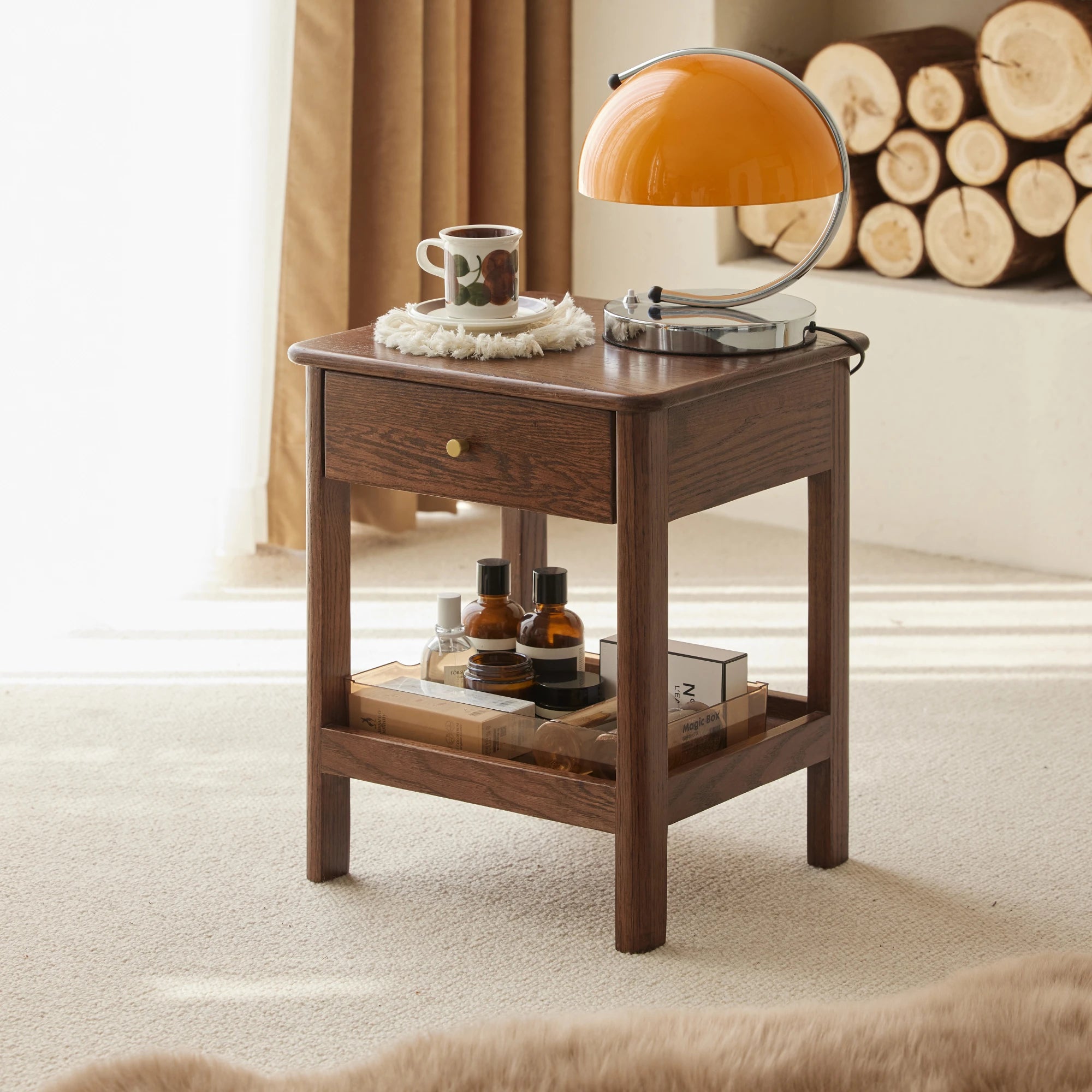 Solidwood Kano Bedside Table, 38x35x47cm, Dark Wood