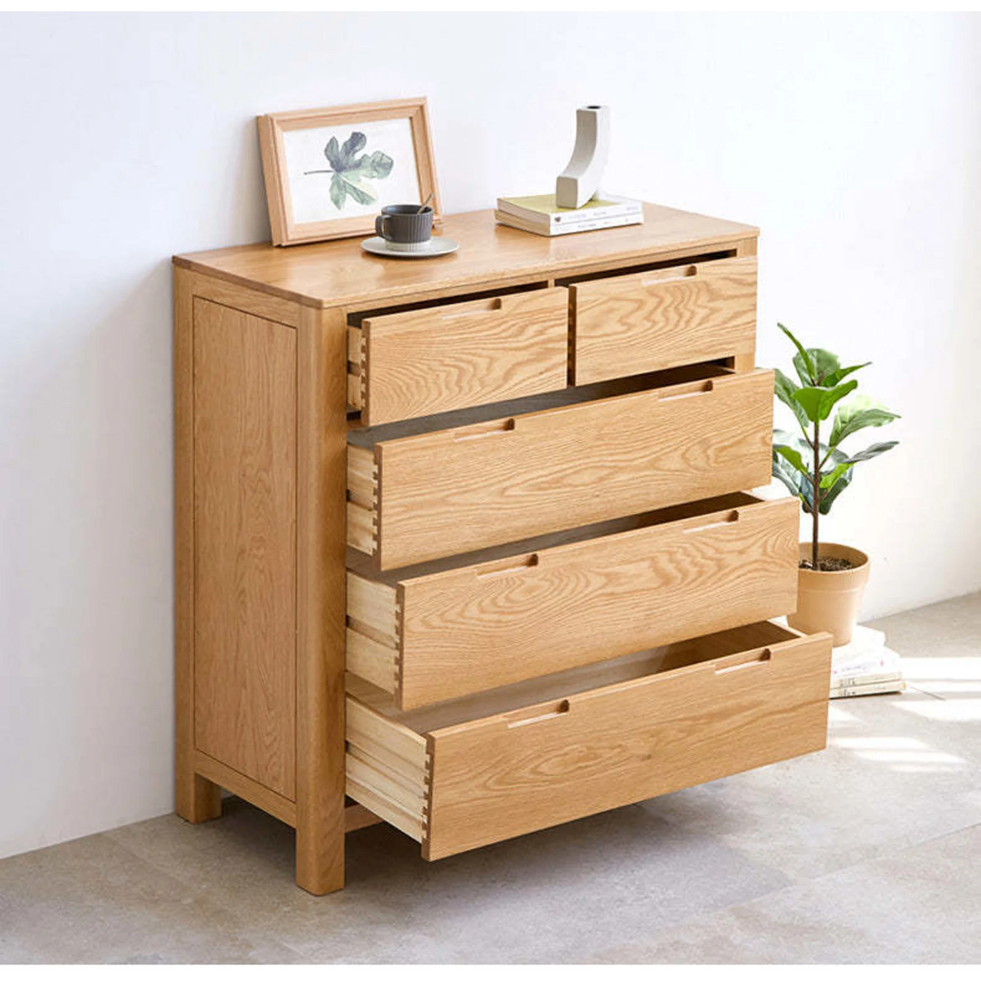 Solidwood Norway Chest of 5 drawers, 95x40CM, Natural Wood