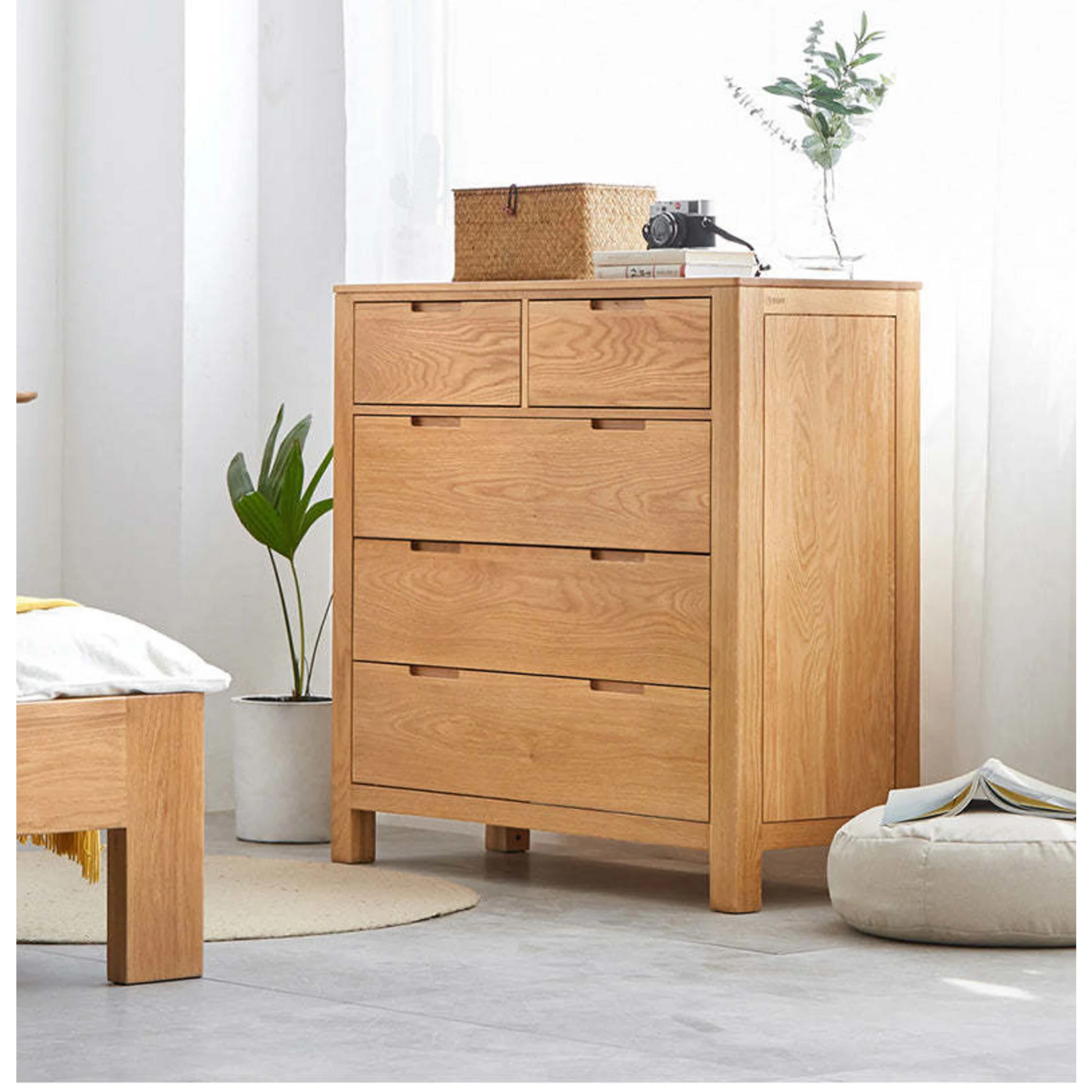 Solidwood Norway Chest of 5 drawers, 95x40CM, Natural Wood