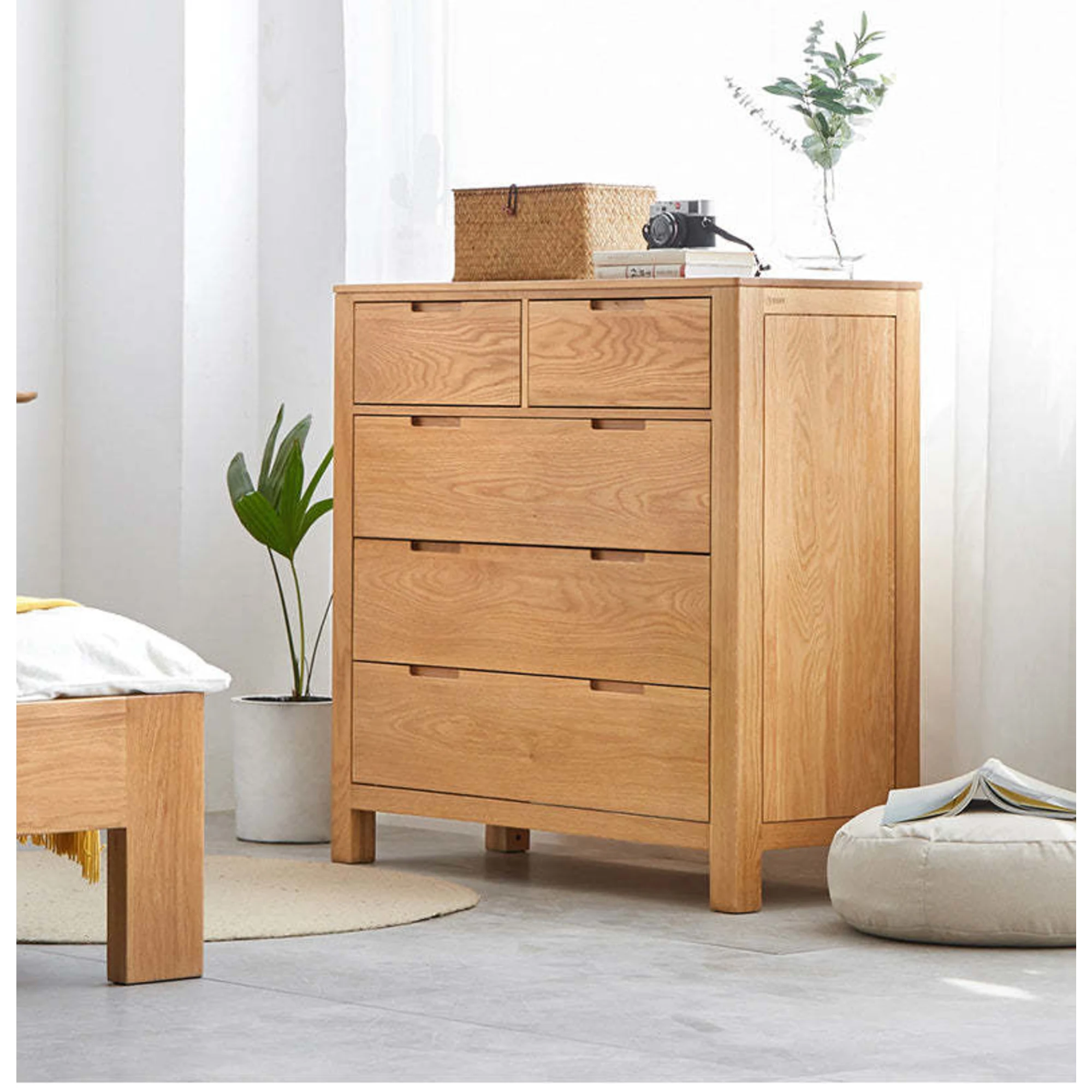 Solidwood Norway Chest of 5 drawers, 95x40CM, Natural Wood