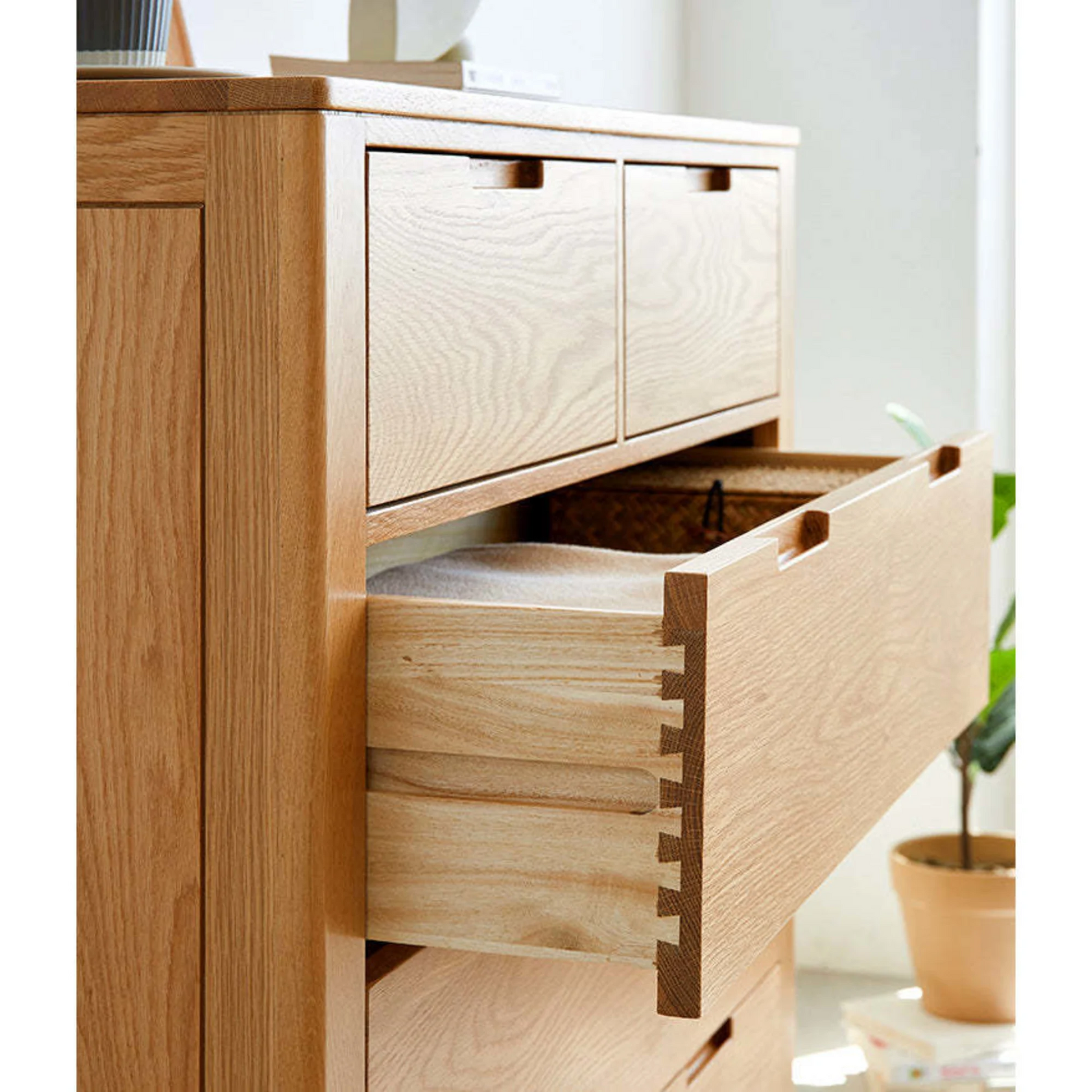 Solidwood Norway Chest of 5 drawers, 95x40CM, Natural Wood