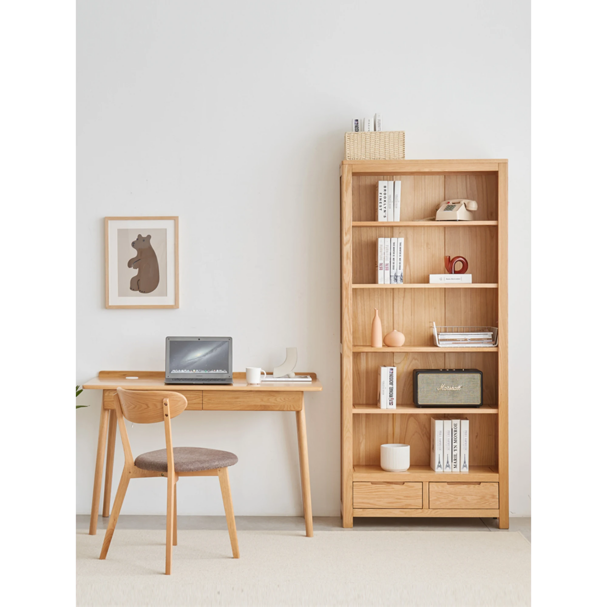 Solidwood Norway Bookcase, 85x32CM, Natural Wood
