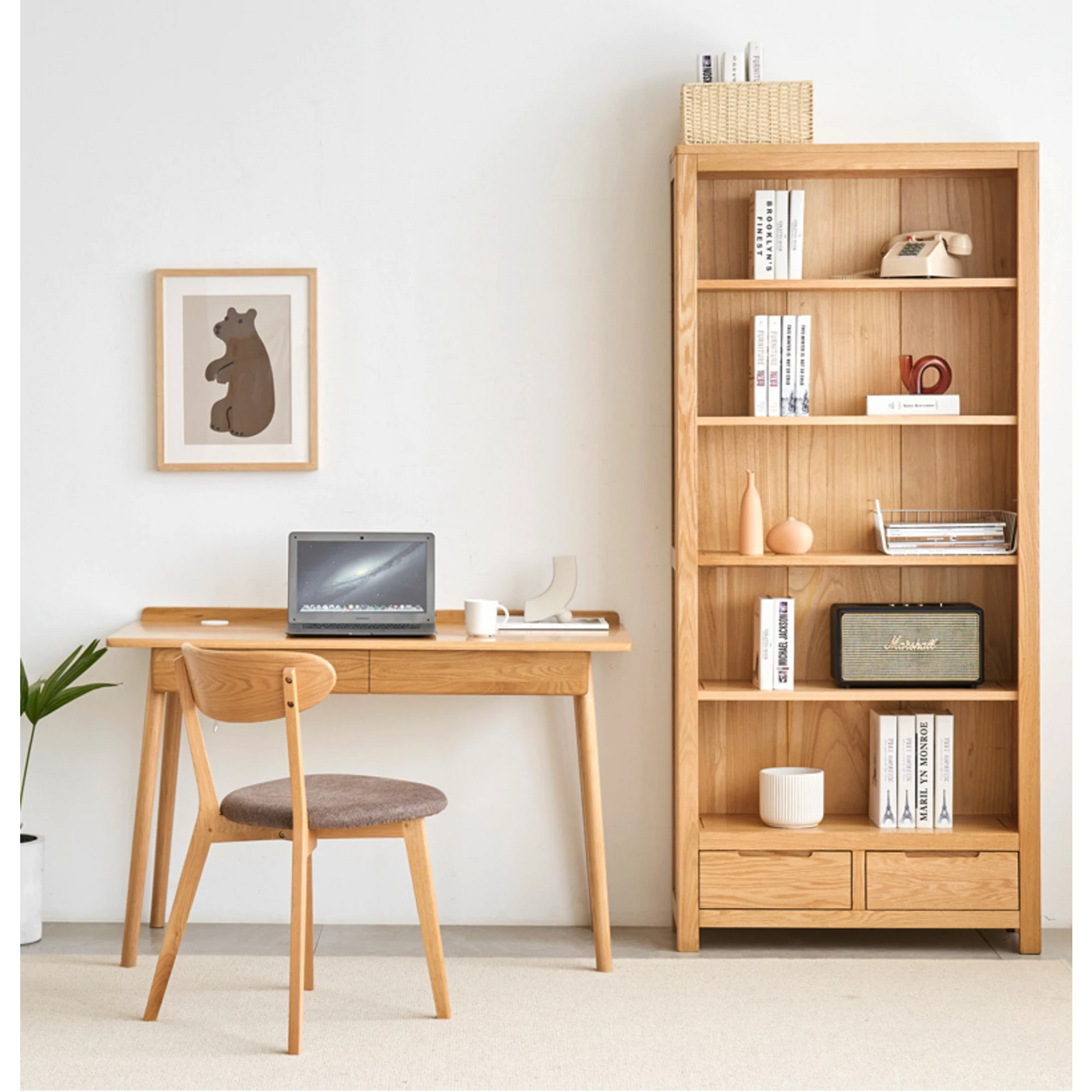 Solidwood Norway Bookcase, 85x32CM, Natural Wood