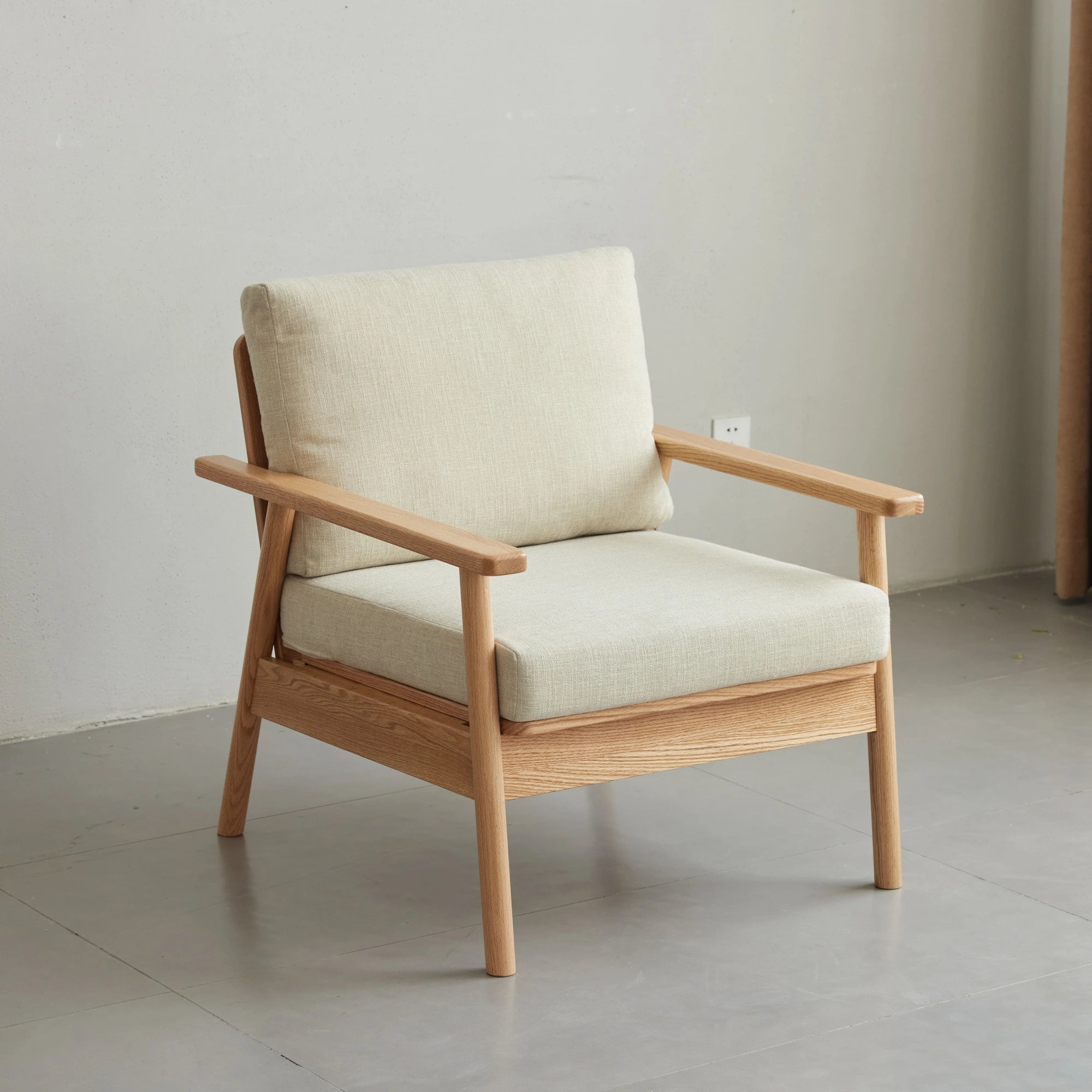 Solidwood Seattle 1-Seater Sofa, Beige & Natural Wood