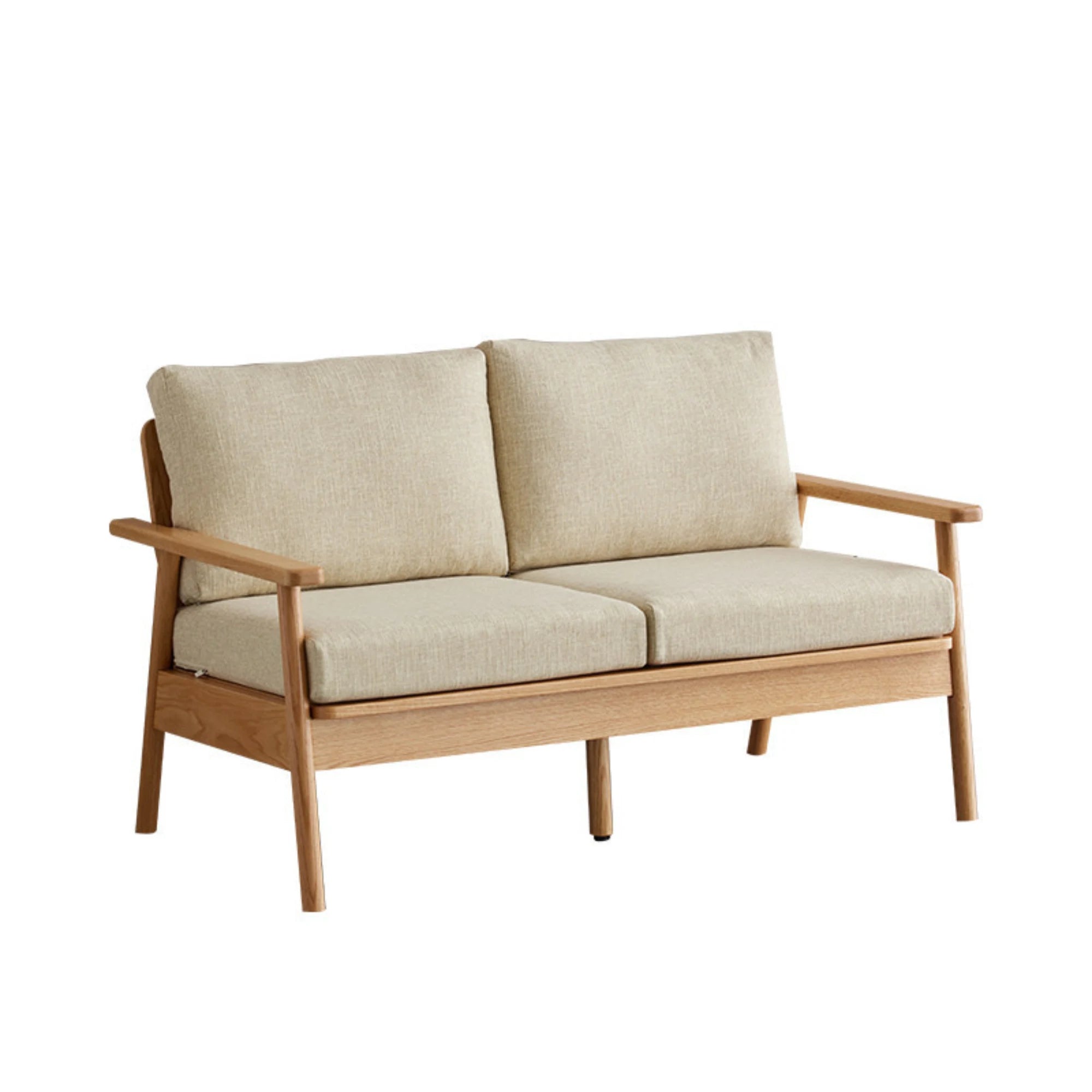 Solidwood Seattle 2-Seater Sofa, 137x80CM, Beige & Natural Wood