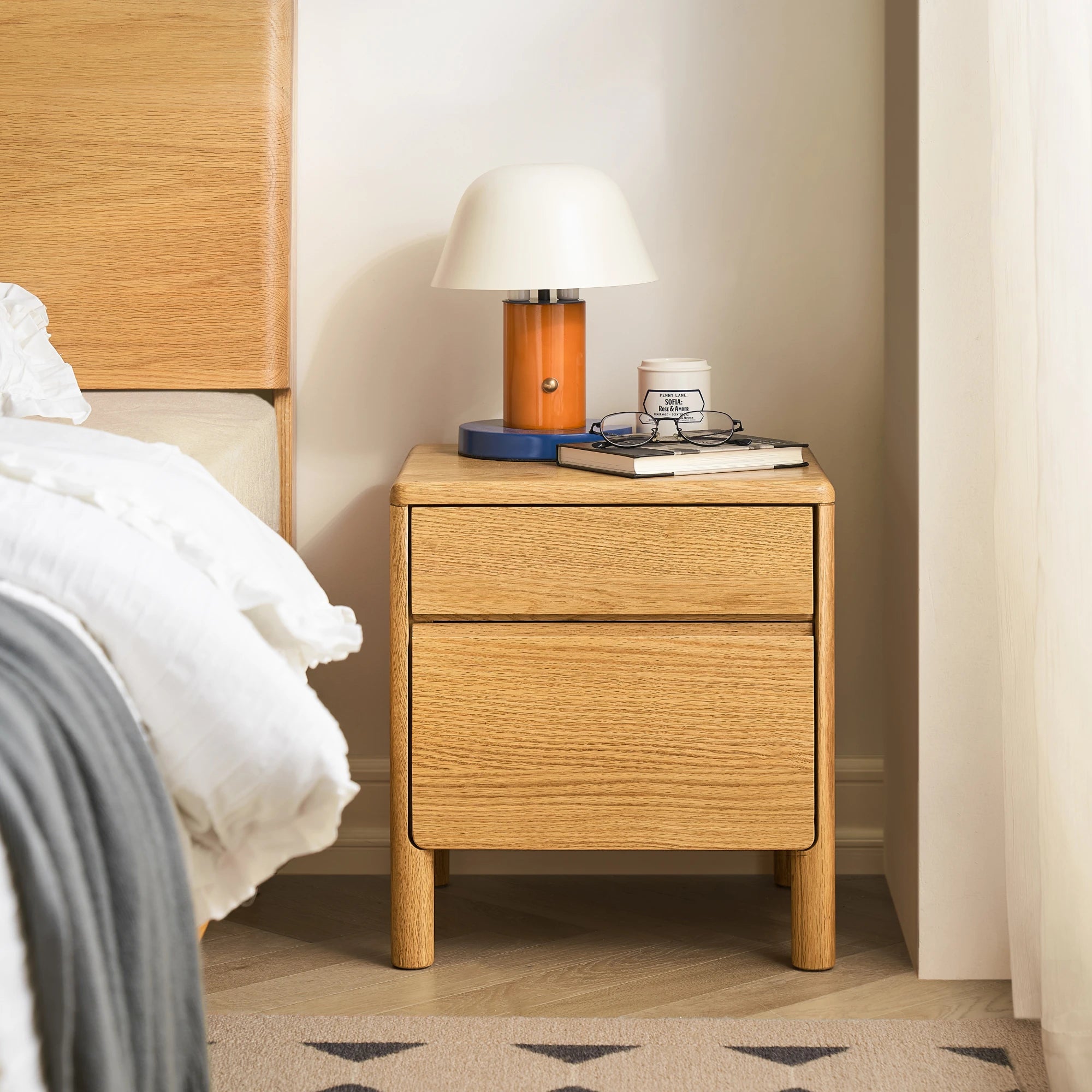Solidwood Wind Bedside Table, 40x36x45cm, Natural Wood