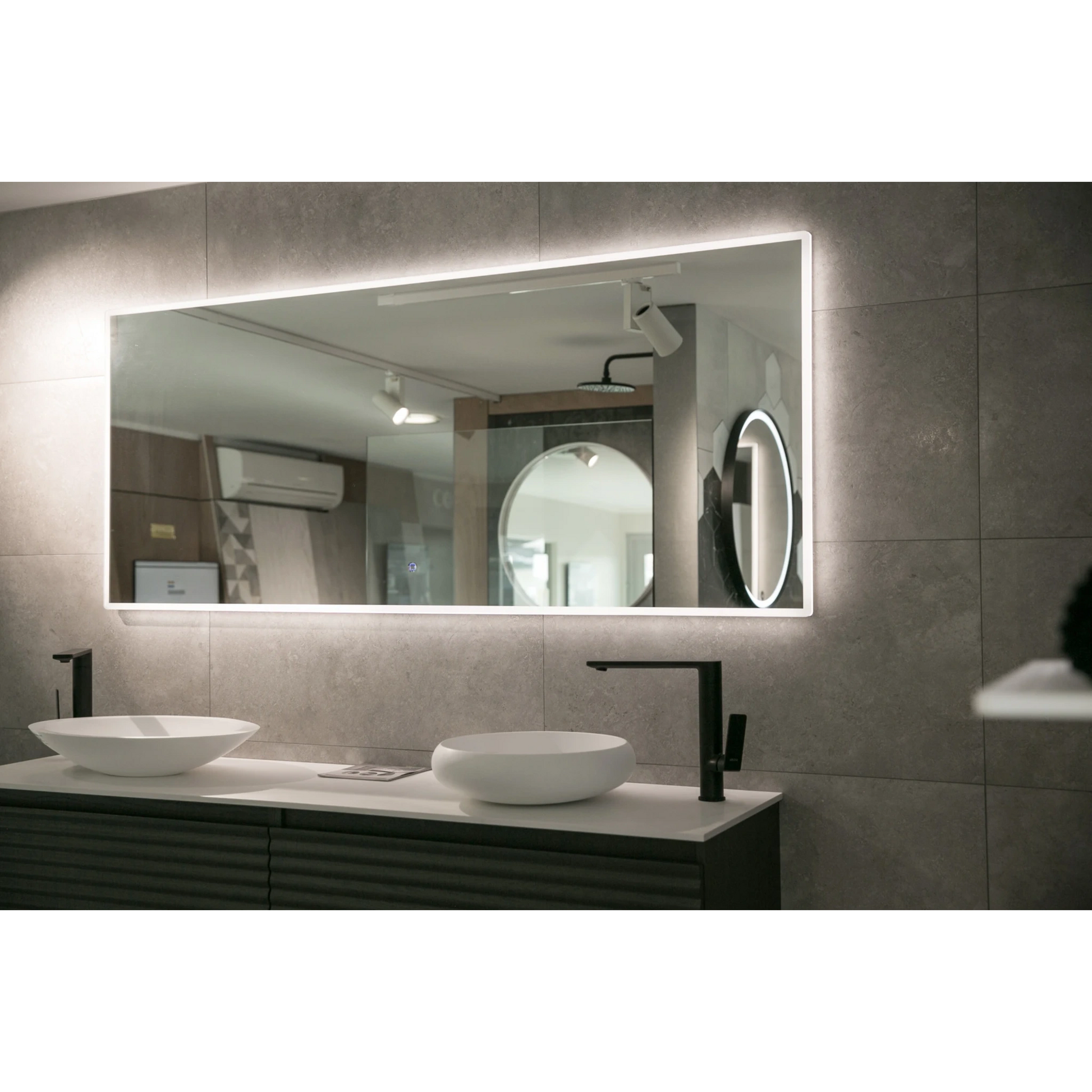 Aruvo Arled Rectangle LED Acrylic Frame Bathroom Mirror with Demister 180cm