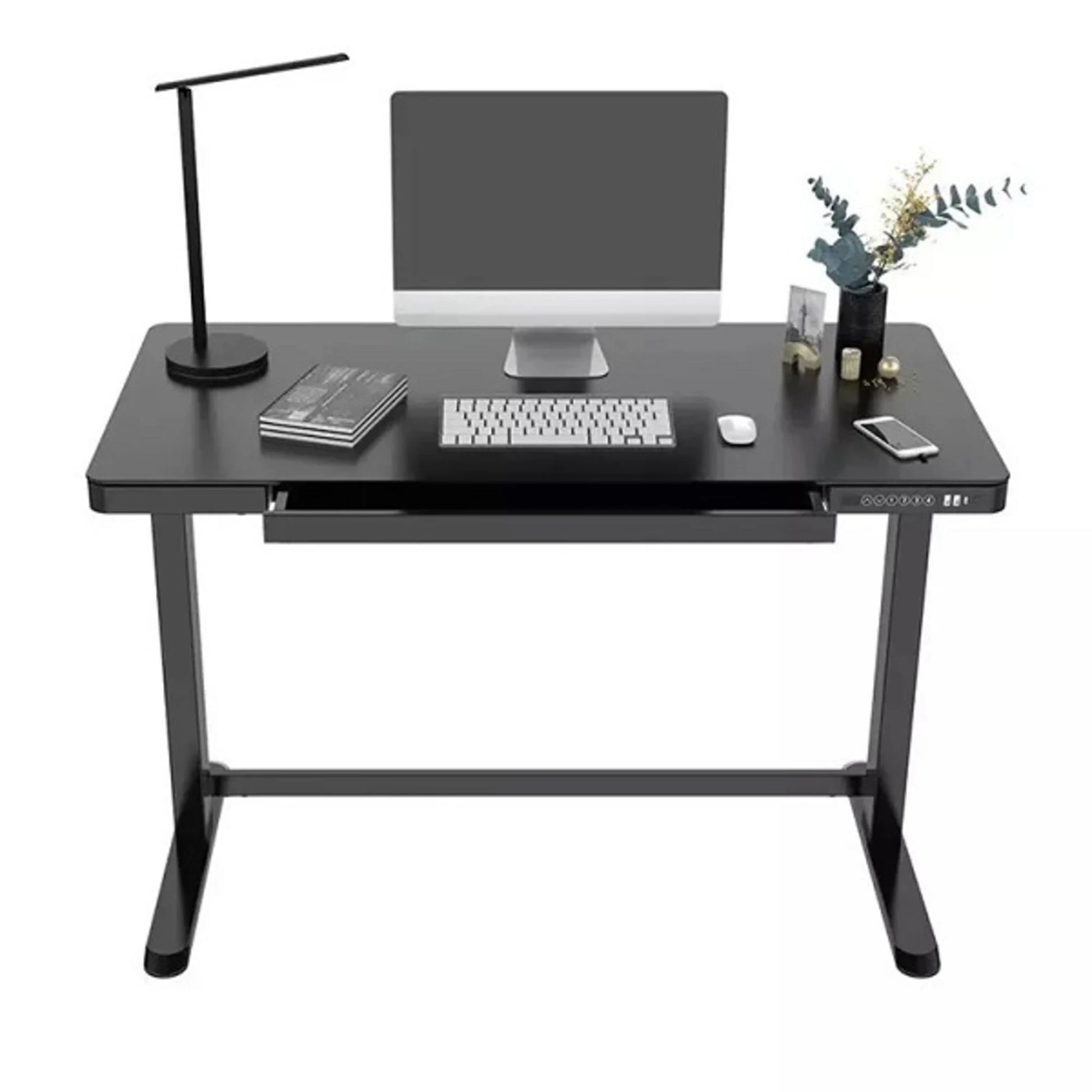 Loctek Et118 All-in-One Standing Desk, With 2 USB-A + 1 USB-C Charging Port, Pull-out Drawer, 120x60cm, Black