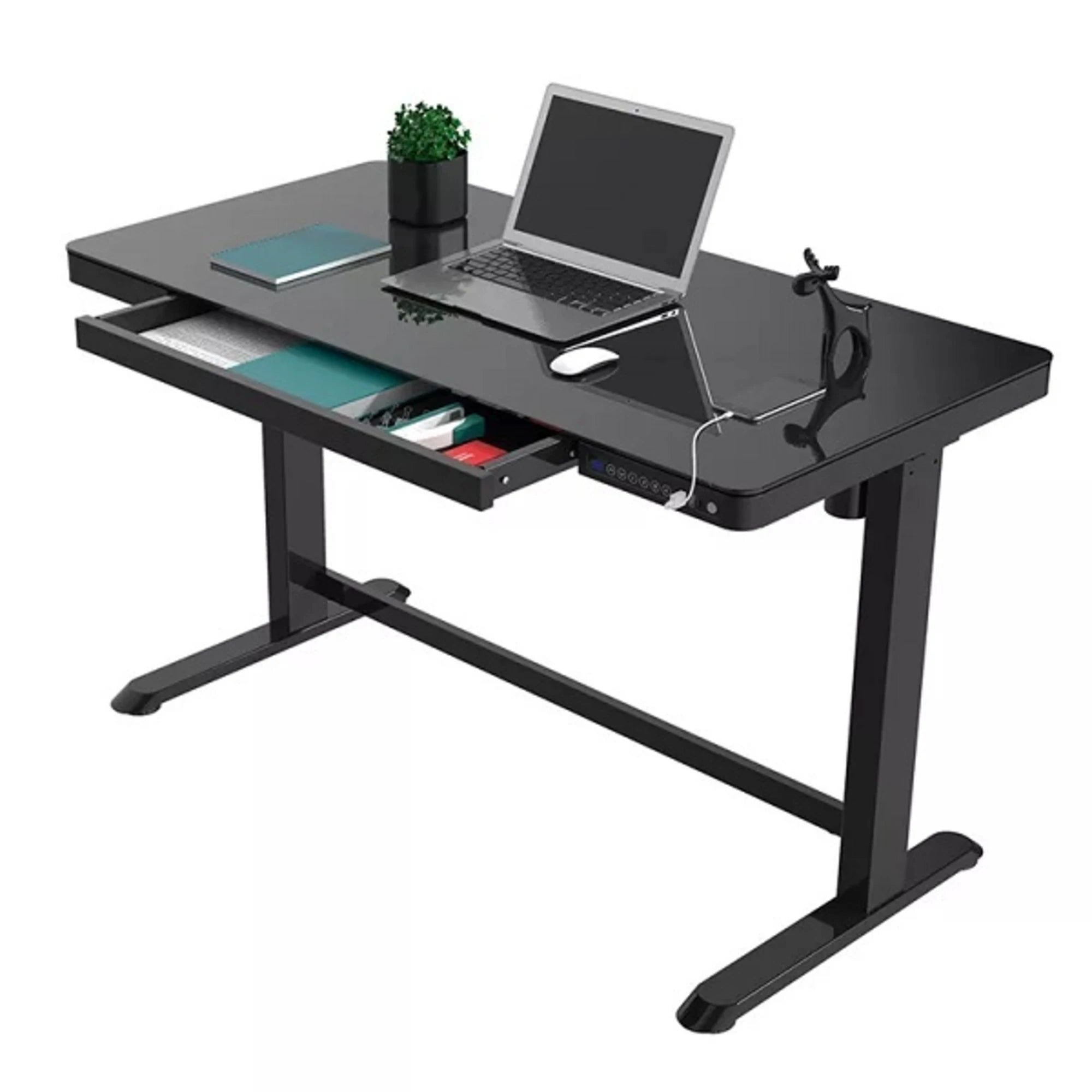Loctek Et118 All-in-One Standing Desk, With 2 USB-A + 1 USB-C Charging Port, Pull-out Drawer, 120x60cm, Black