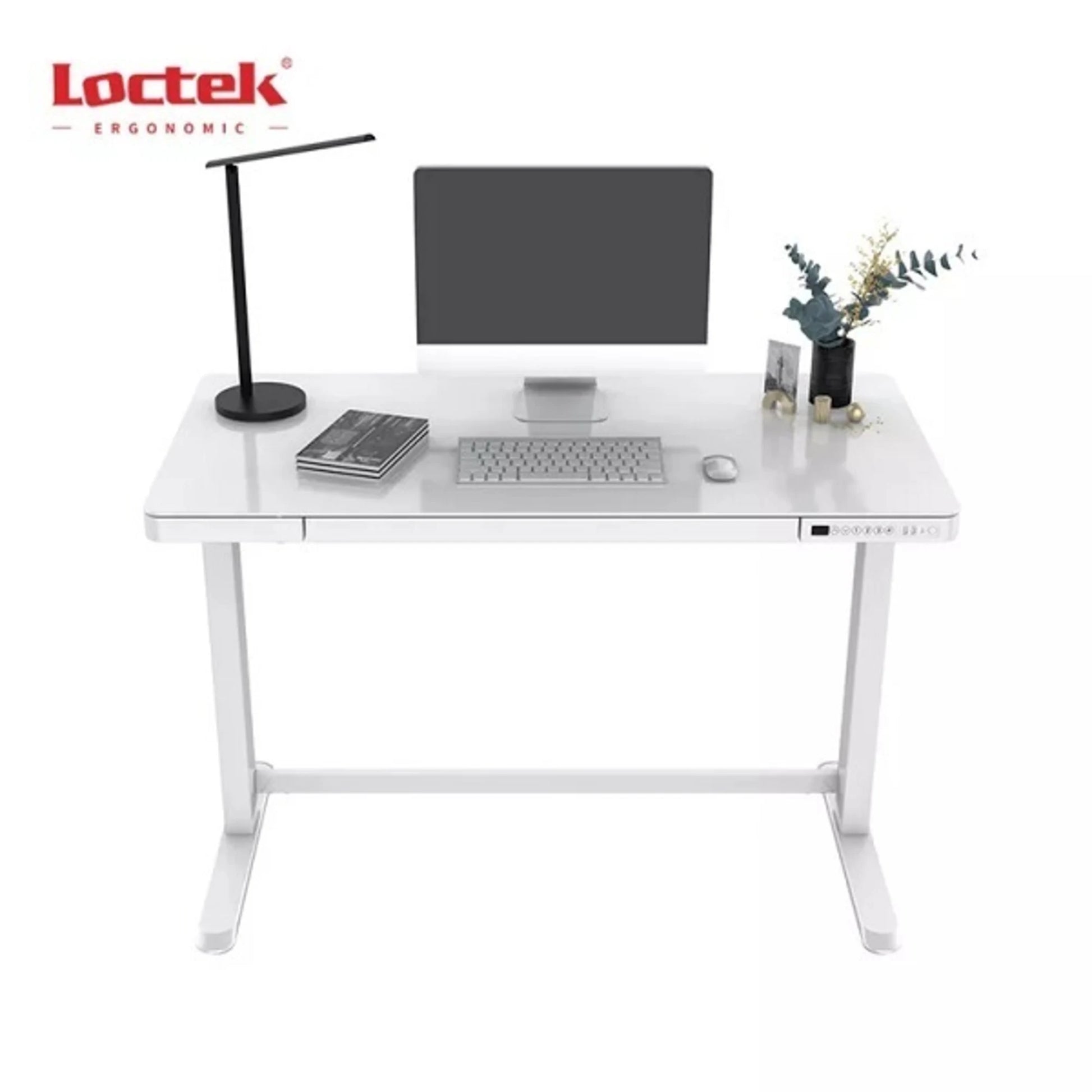 Loctek Et118 All-in-One Standing Desk, With 2 USB-A + 1 USB-C Charging Port, Pull-out Drawer, 120x60cm, White