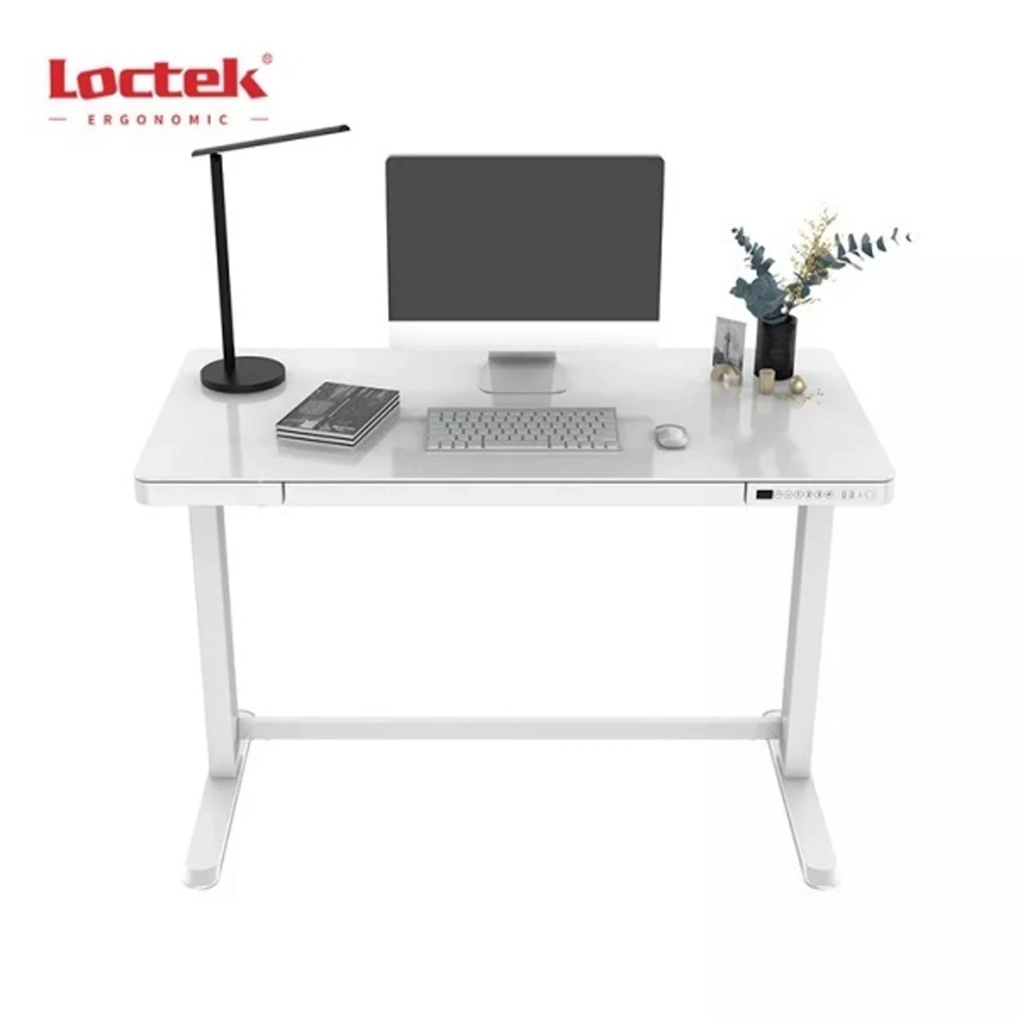 Loctek Et118 All-in-One Standing Desk, With 2 USB-A + 1 USB-C Charging Port, Pull-out Drawer, 120x60cm, White