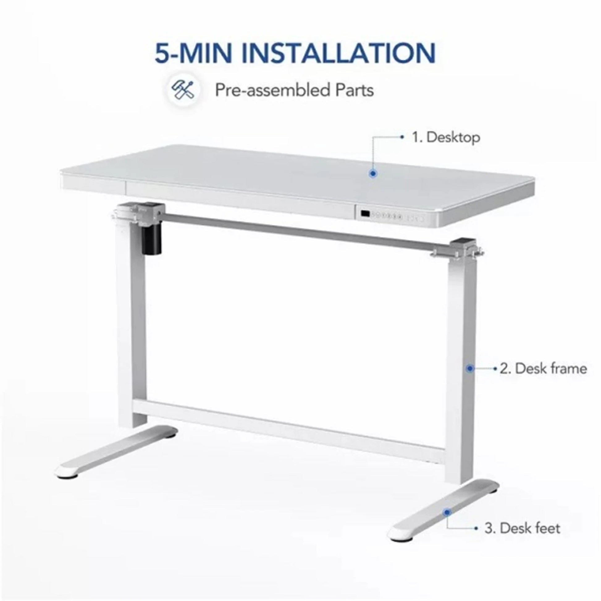 Loctek Et118 All-in-One Standing Desk, With 2 USB-A + 1 USB-C Charging Port, Pull-out Drawer, 120x60cm, White
