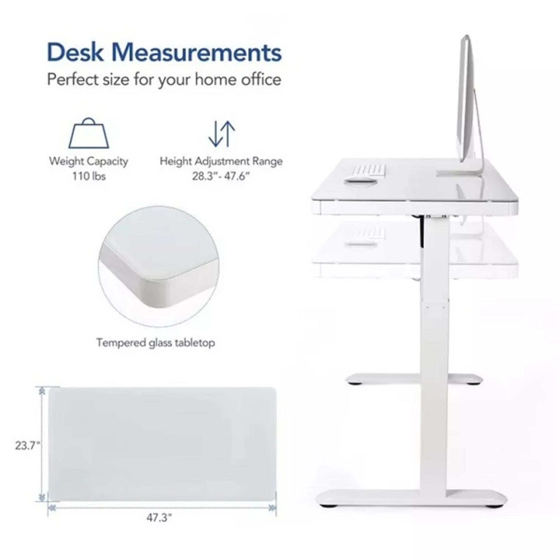Loctek Et118 All-in-One Standing Desk, With 2 USB-A + 1 USB-C Charging Port, Pull-out Drawer, 120x60cm, White