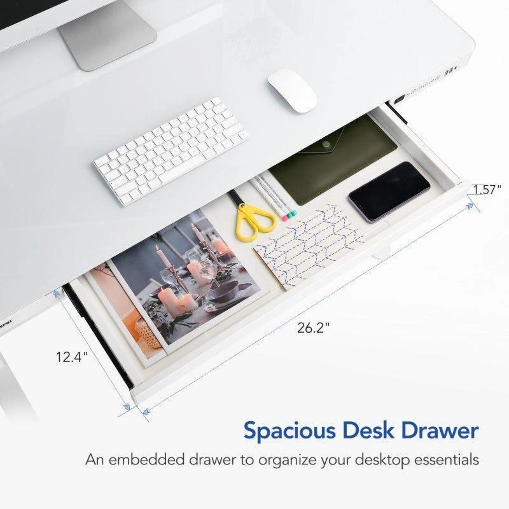 Loctek Et118 All-in-One Standing Desk, With 2 USB-A + 1 USB-C Charging Port, Pull-out Drawer, 120x60cm, White
