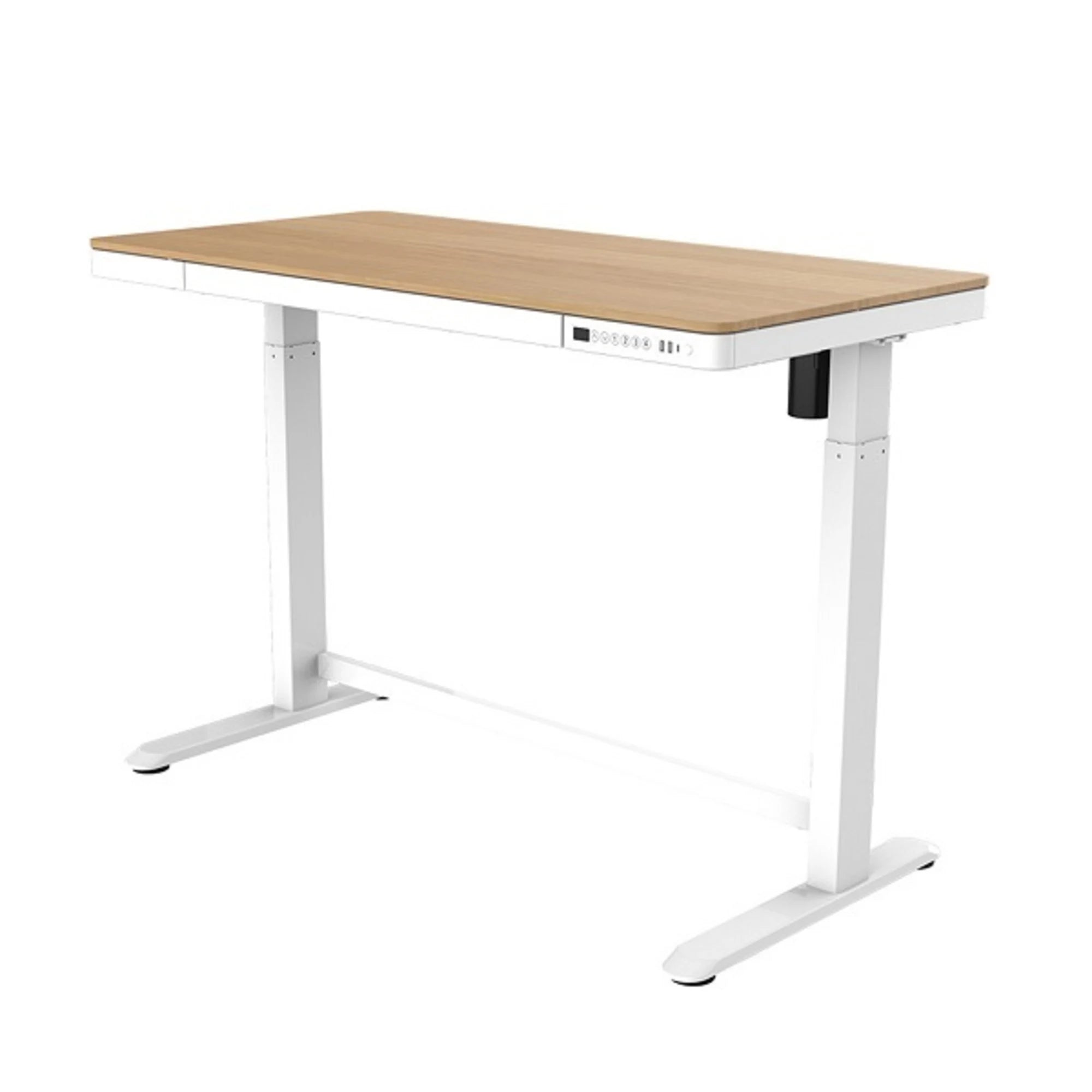 Loctek Et118 All-in-One Standing Desk, With 2 USB-A + 1 USB-C Charging Port, Pull-out Drawer, 120x60cm, Natural Wood & White