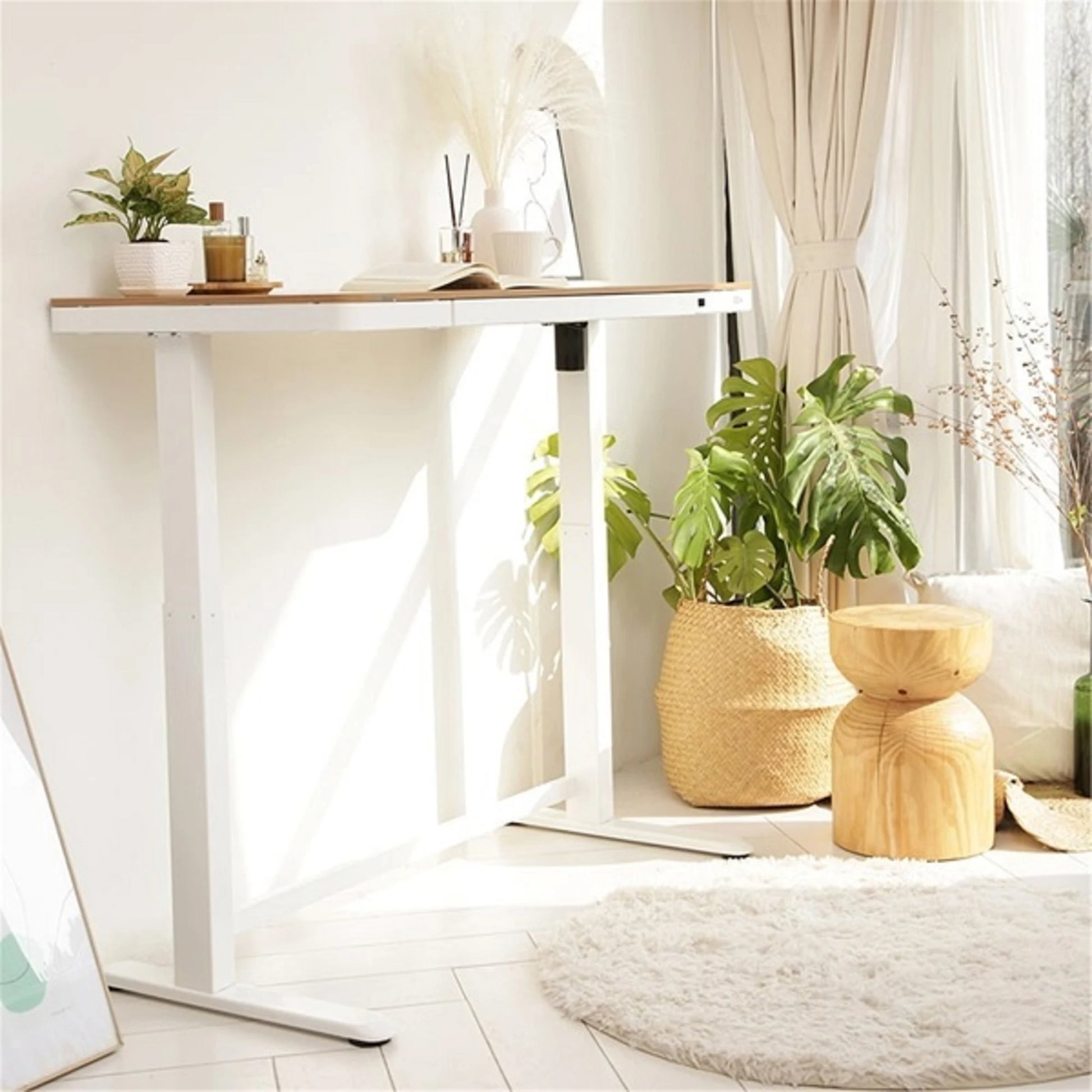 Loctek Et118 All-in-One Standing Desk, With 2 USB-A + 1 USB-C Charging Port, Pull-out Drawer, 120x60cm, Natural Wood & White
