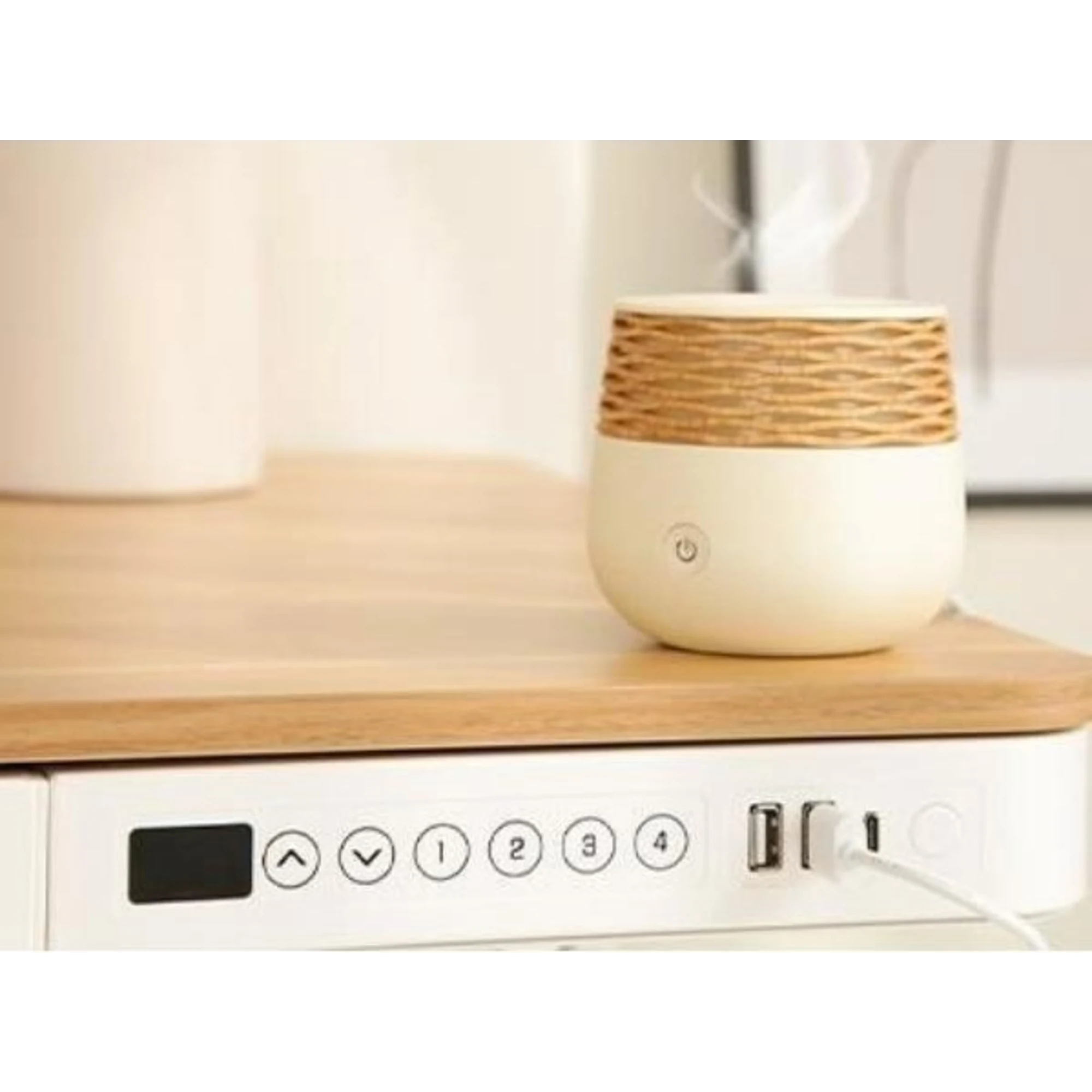 Loctek Et118 All-in-One Standing Desk, With 2 USB-A + 1 USB-C Charging Port, Pull-out Drawer, 120x60cm, Natural Wood & White