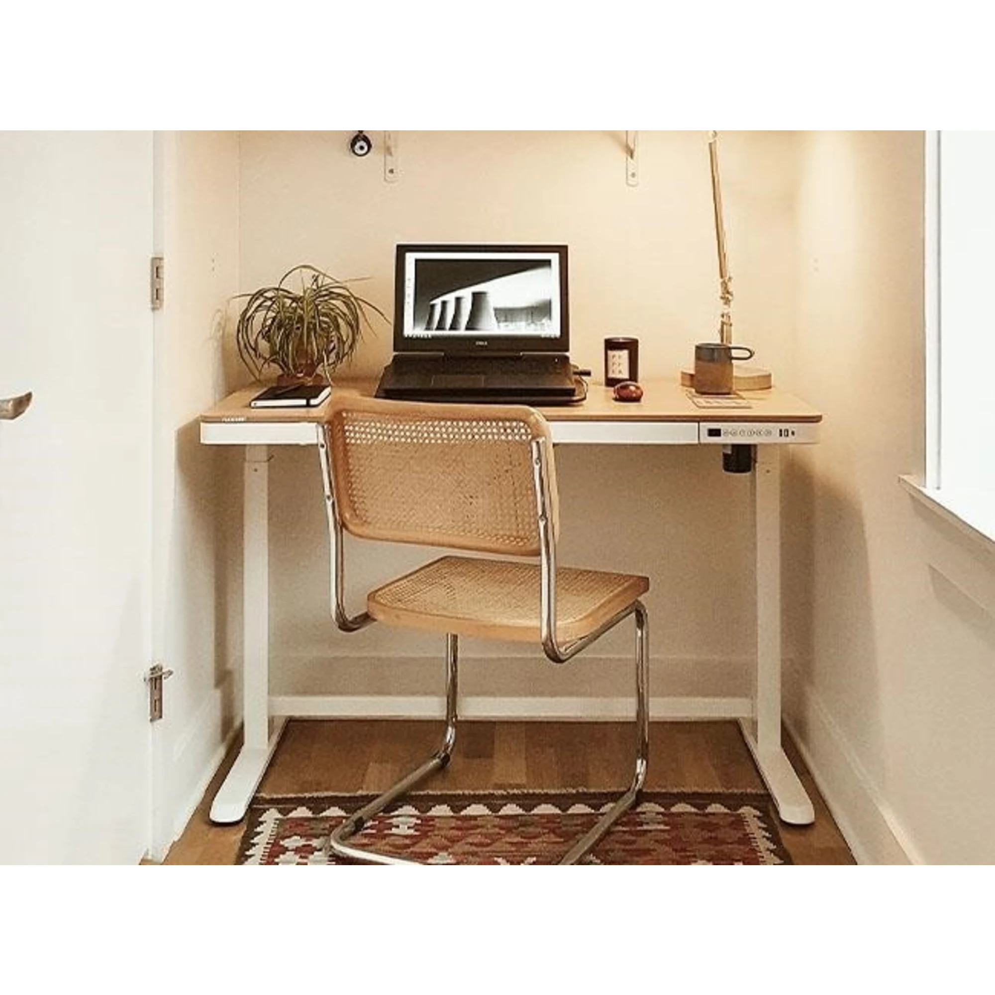 Loctek Et118 All-in-One Standing Desk, With 2 USB-A + 1 USB-C Charging Port, Pull-out Drawer, 120x60cm, Natural Wood & White