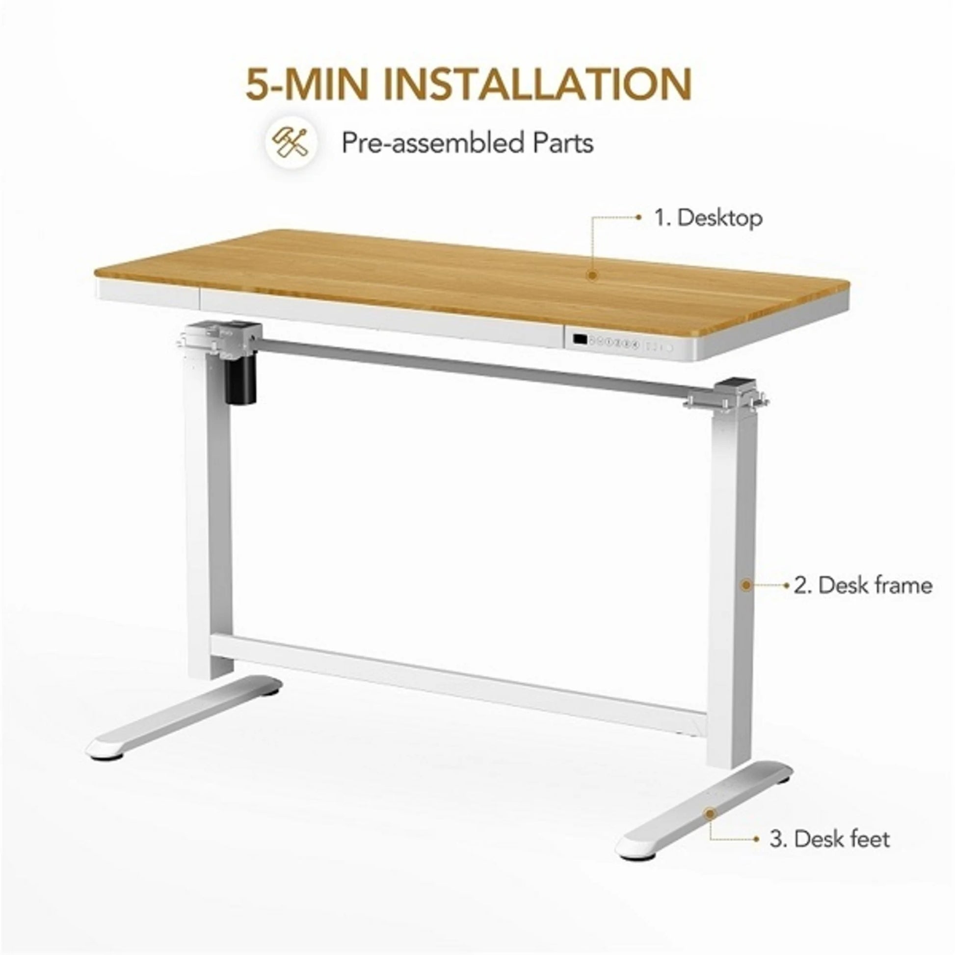 Loctek Et118 All-in-One Standing Desk, With 2 USB-A + 1 USB-C Charging Port, Pull-out Drawer, 120x60cm, Natural Wood & White