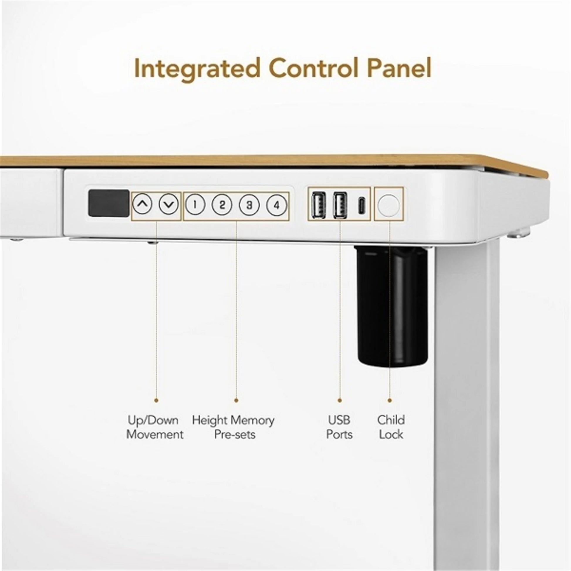 Loctek Et118 All-in-One Standing Desk, With 2 USB-A + 1 USB-C Charging Port, Pull-out Drawer, 120x60cm, Natural Wood & White