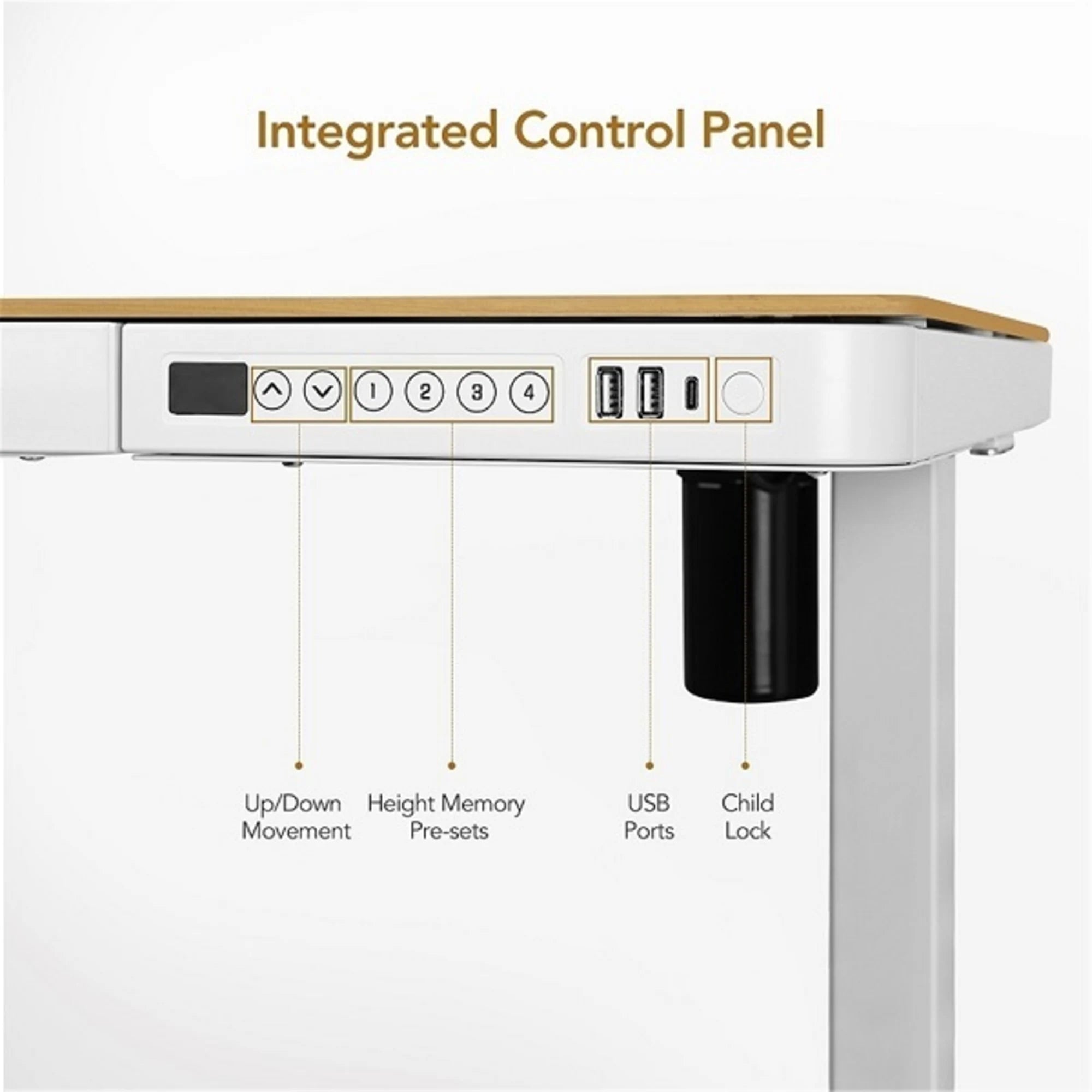 Loctek Et118 All-in-One Standing Desk, With 2 USB-A + 1 USB-C Charging Port, Pull-out Drawer, 120x60cm, Natural Wood & White