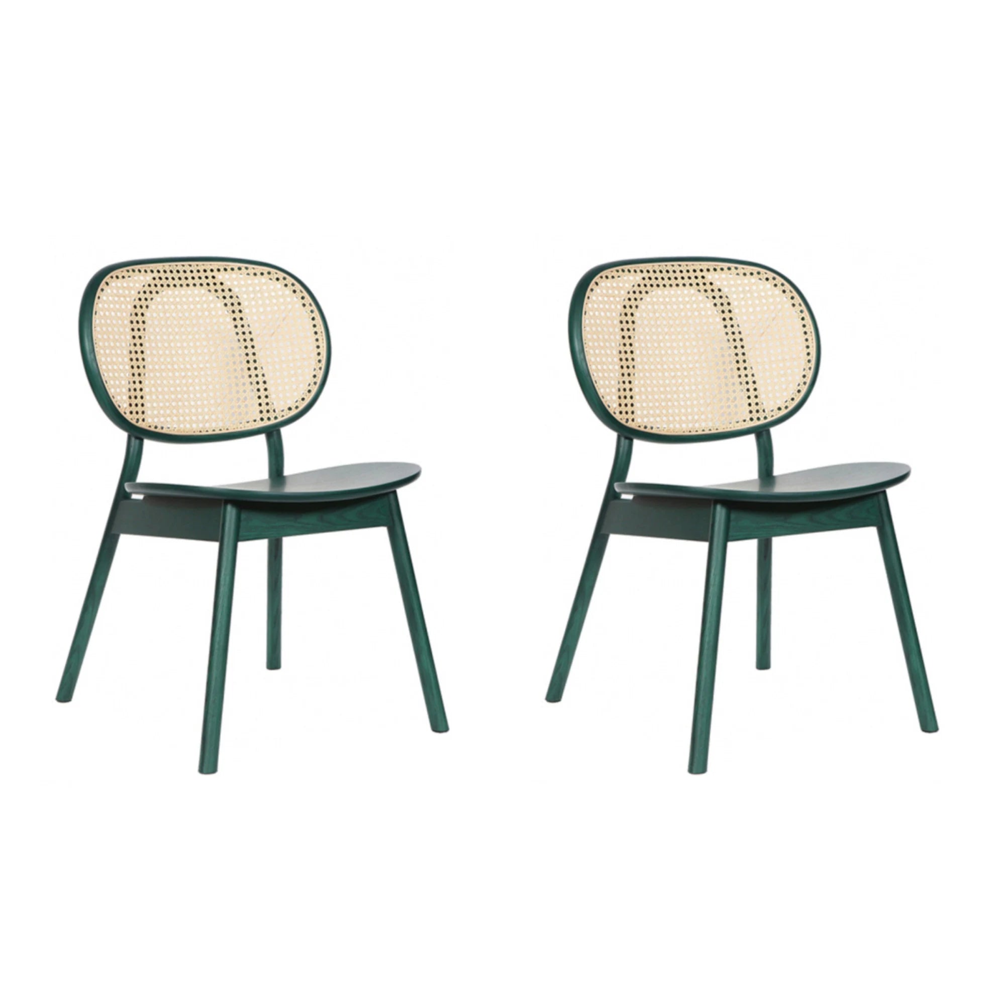 BohoBoho Costa Solid Wood & Rattan Dining Chair, Green, Set of 2