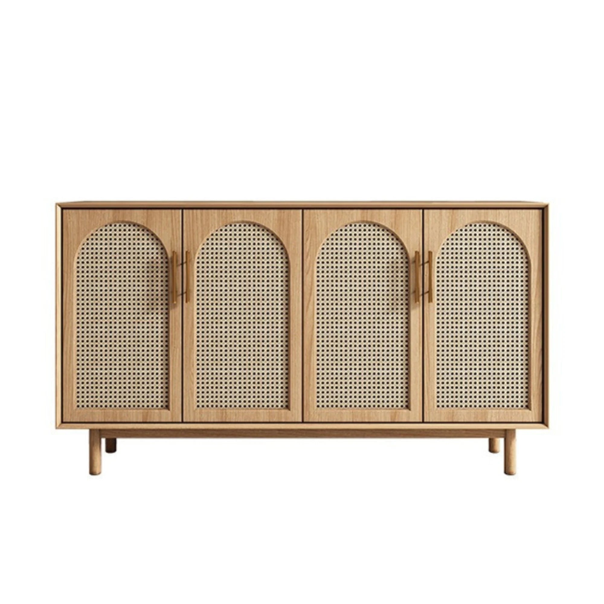BohoBoho Costa Solid Wood & Rattan 4 Door Arch Sideboard, Natural Wood, 150x35x90cm
