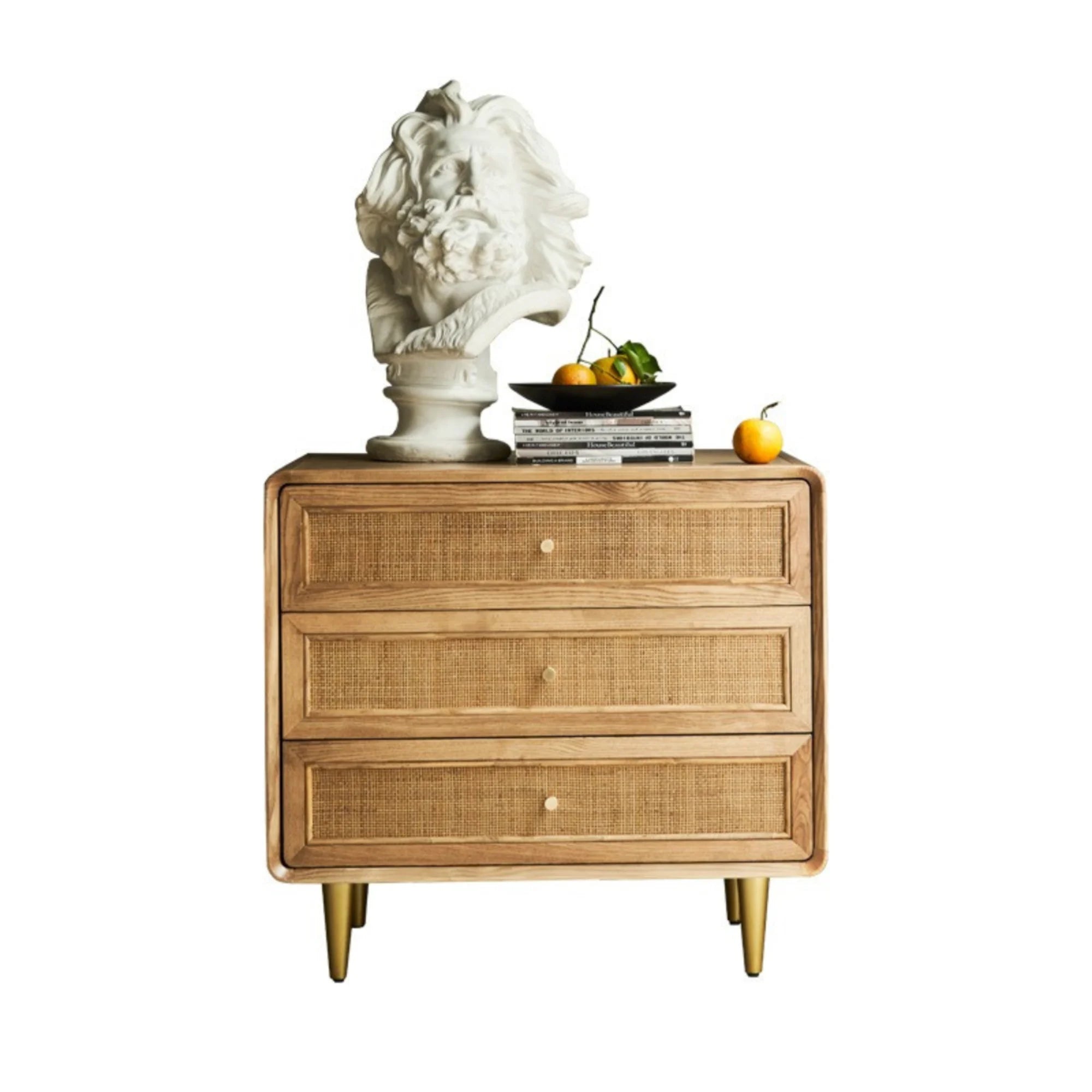 BohoBoho Laxo Solid Wood & Rattan Chest of 3 drawers, Natural Wood, 80x50x80cm