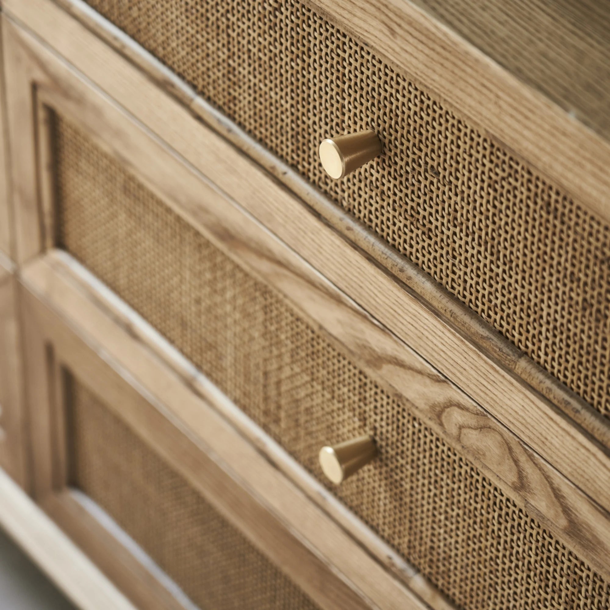 BohoBoho Laxo Solid Wood & Rattan Chest of 6 drawers, Natural Wood, 136x50x80cm