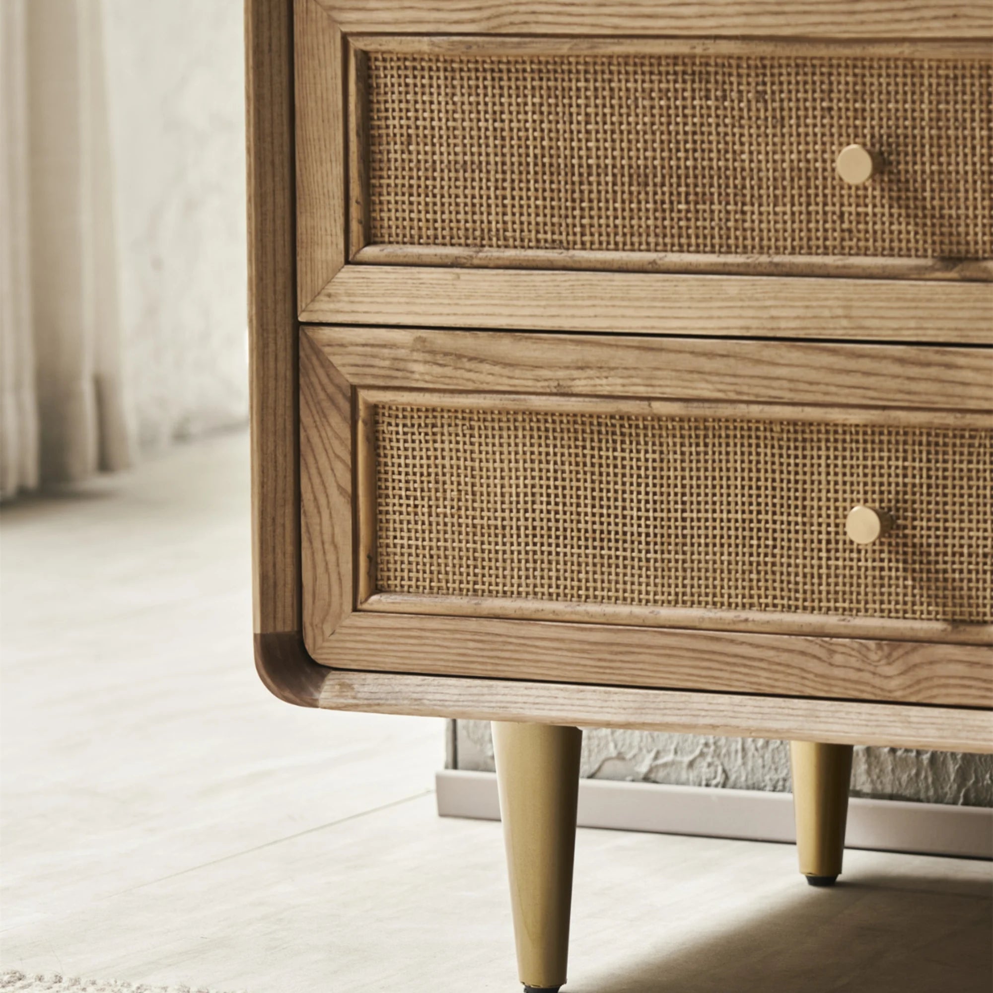 BohoBoho Laxo Solid Wood & Rattan Chest of 6 drawers, Natural Wood, 136x50x80cm