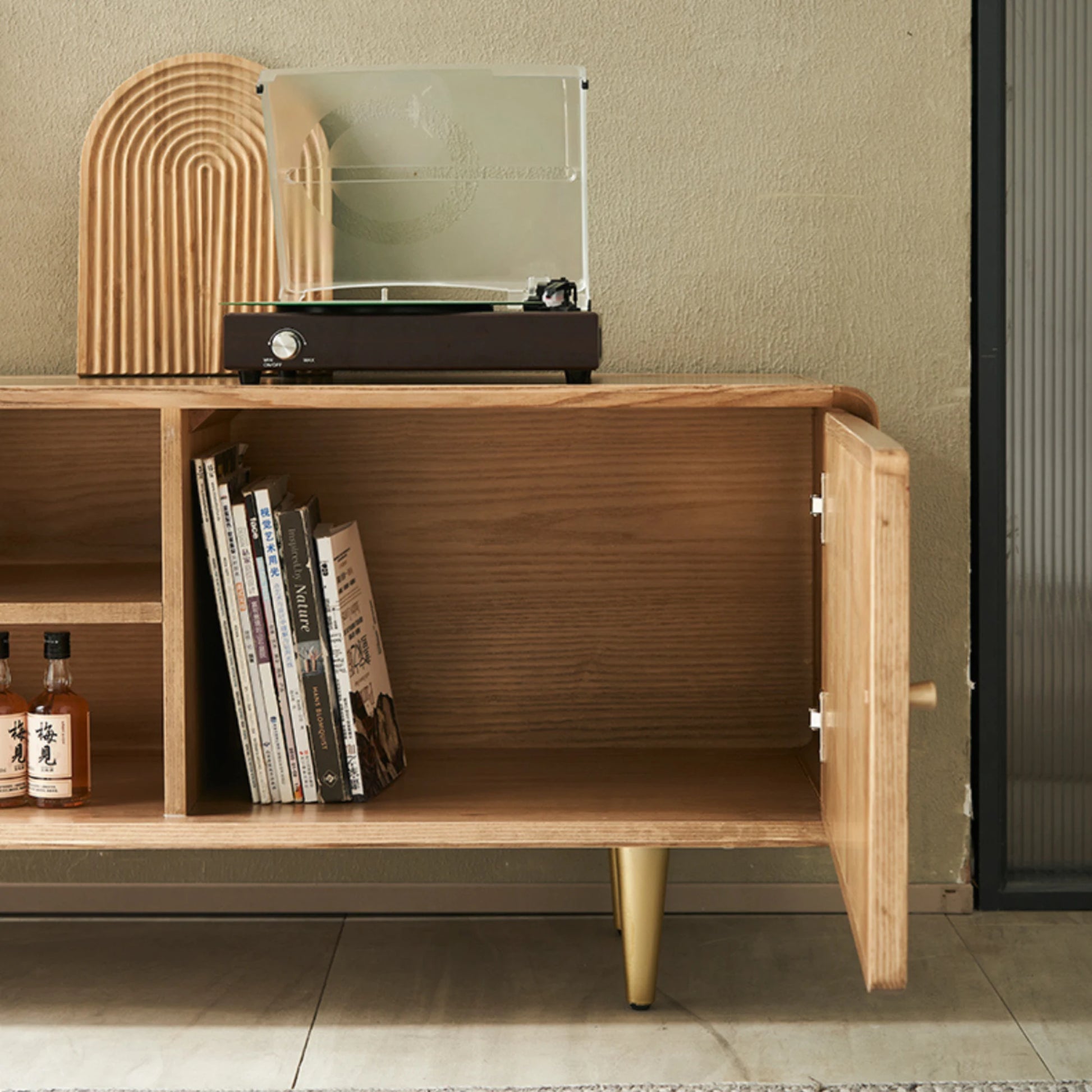 BohoBoho Laxo Solid Wood & Rattan TV unit, Natural Wood, 220x40x60cm