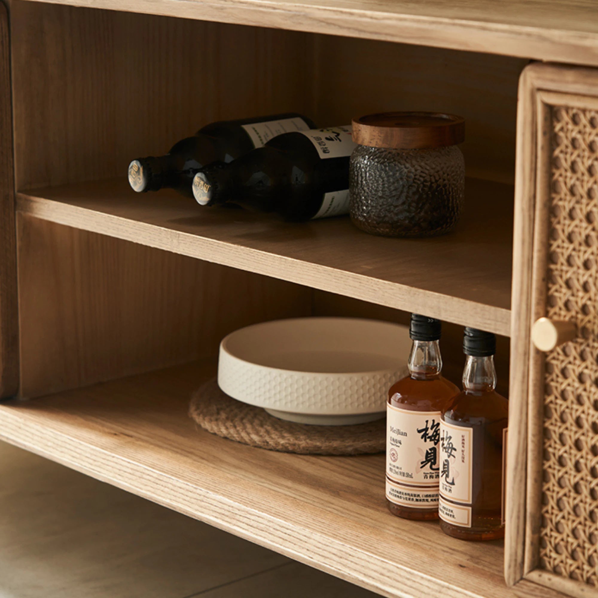 BohoBoho Laxo Solid Wood & Rattan TV unit, Natural Wood, 220x40x60cm