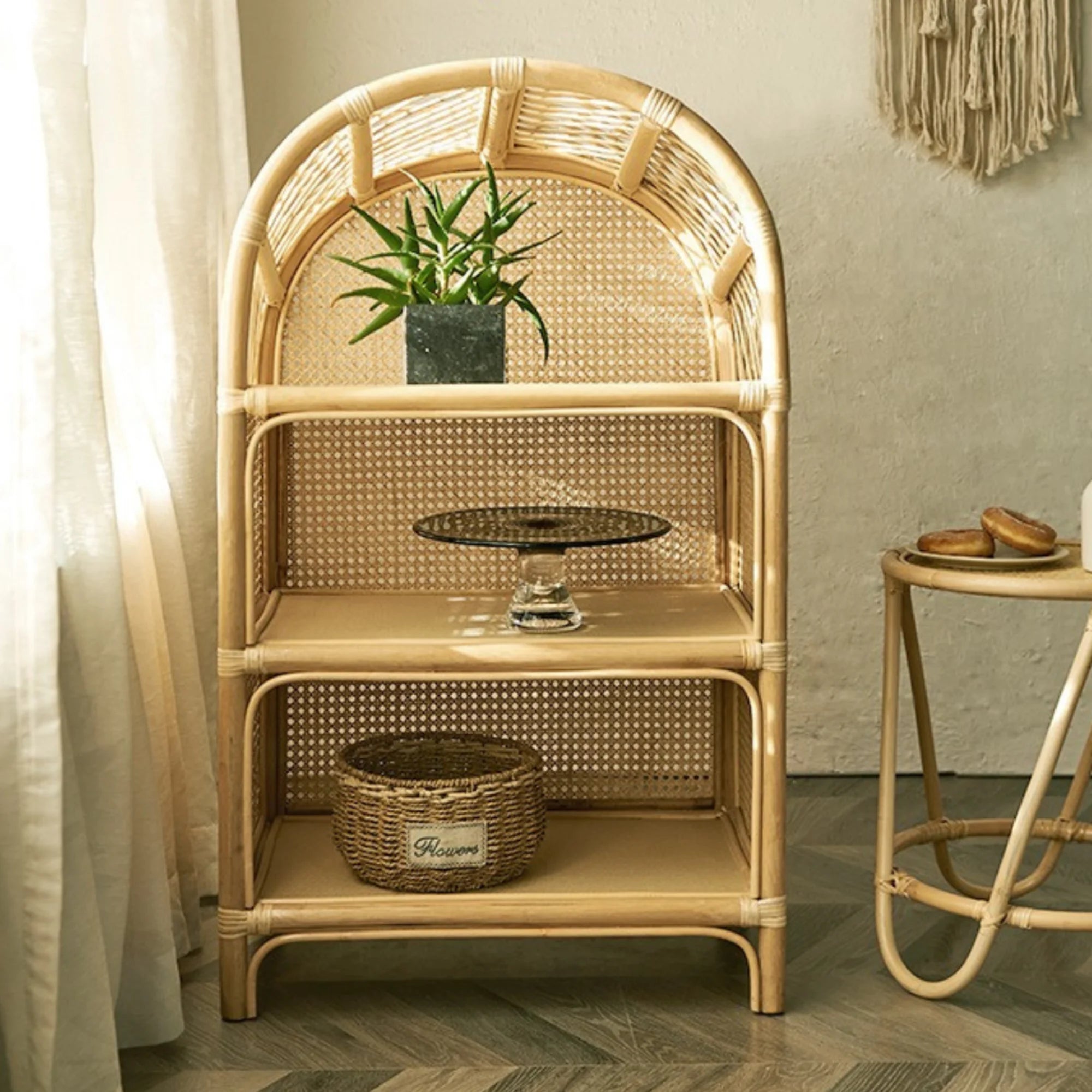 BohoBoho Ortu Rattan Shelving Unit, Natural Wood, 65x45x100cm