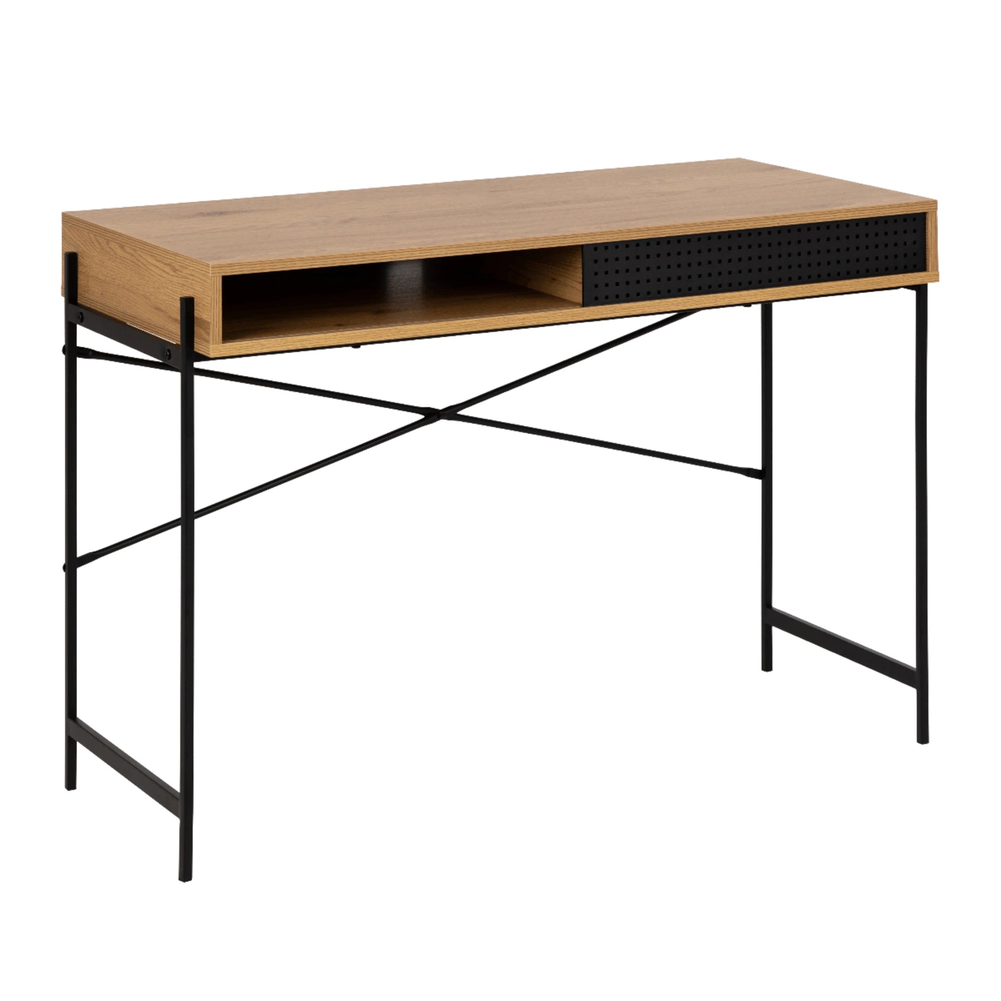 Hjem Design August Rectangular Office Desk, Natural Wood & Black
