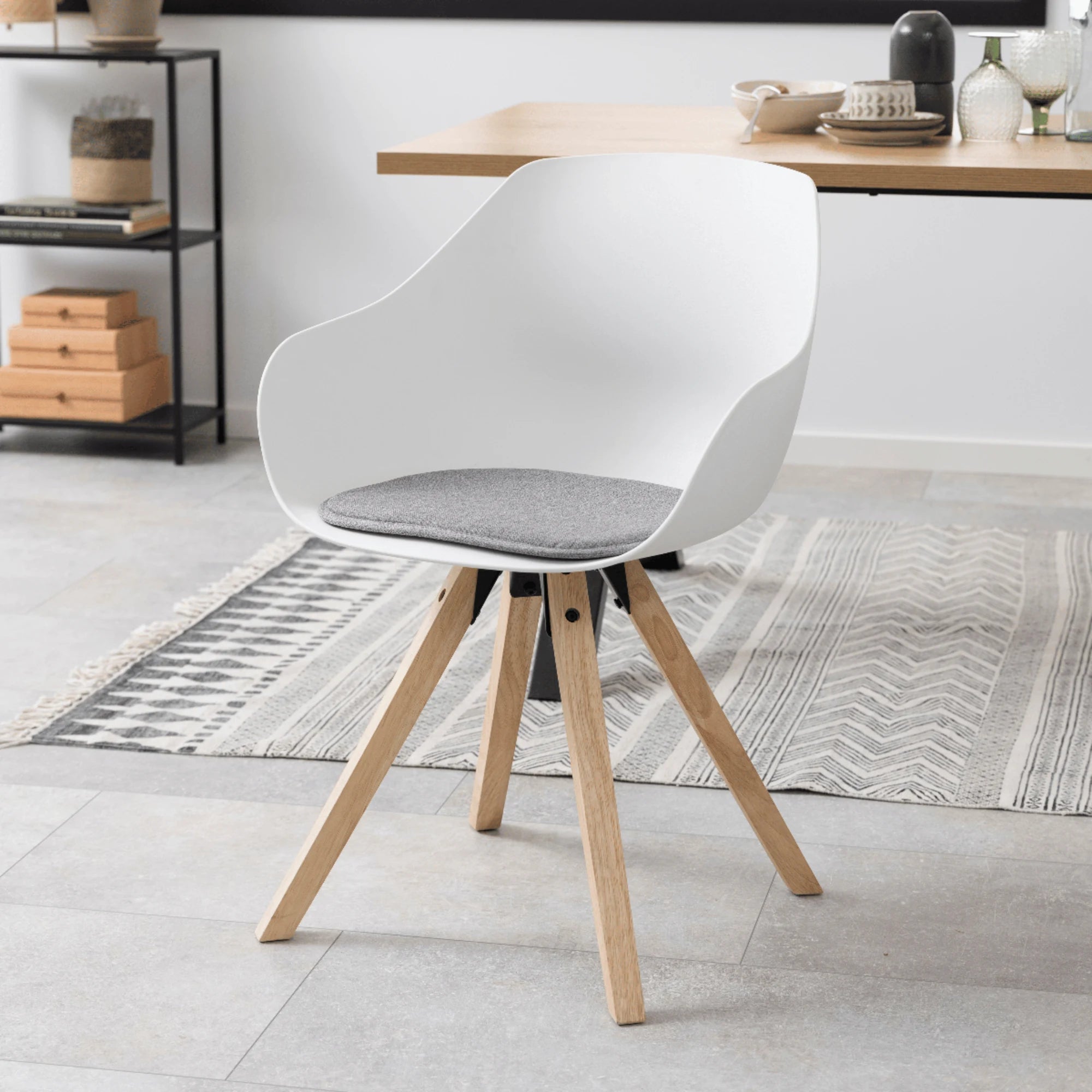 Hjem Design Milly Dining Chair with Armrest, Light Grey, Set of 2